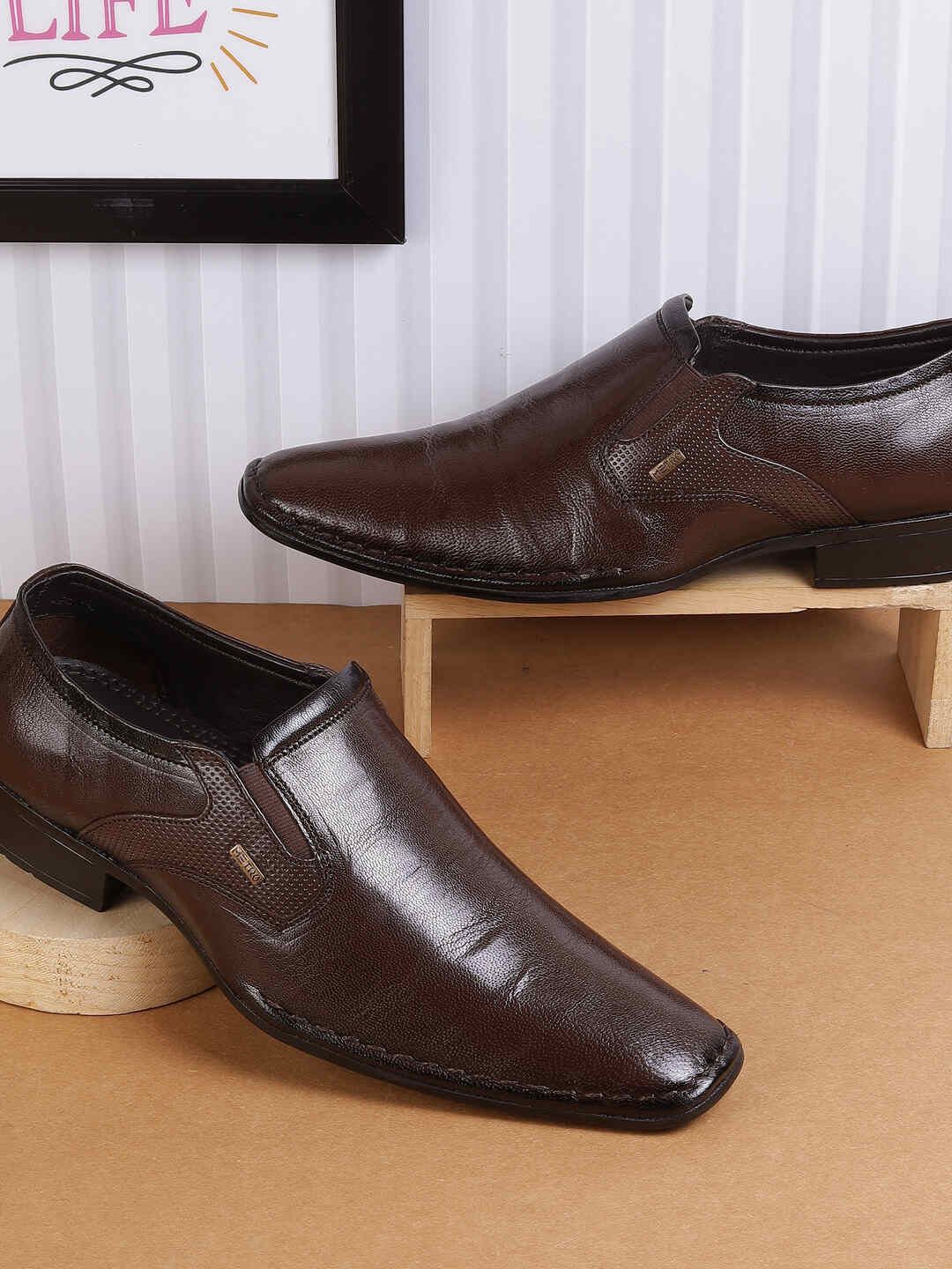 Metro Men Textured Leather Formal Slip On Shoes-picture-14