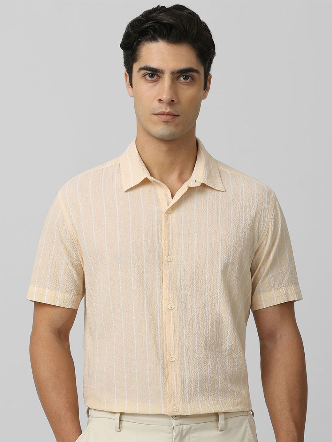 Mufti Men Cutaway Collar Vertical Striped Cotton Slim Fit Casual Shirt-picture-24