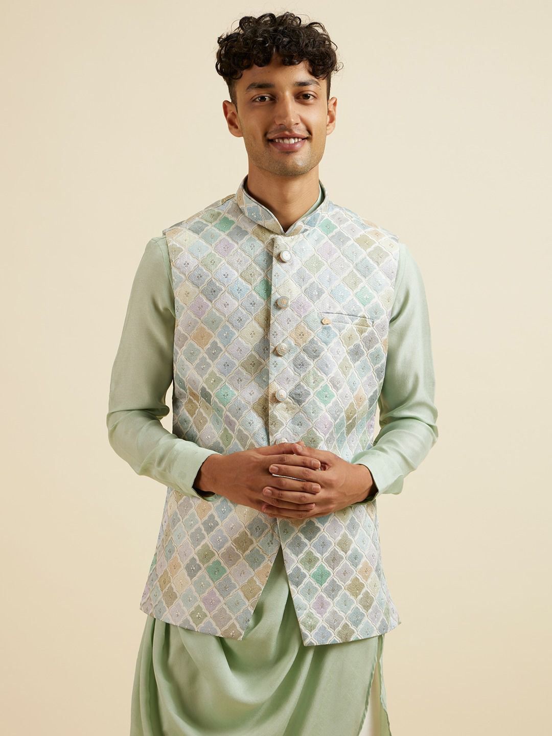 Manyavar Embroidered Woven Nehru Jacket-picture-15