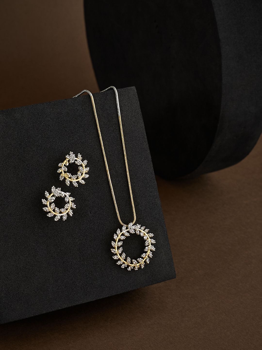 ATIBELLE Gold Plated Cubic Zirconia Studded Jewellery Set