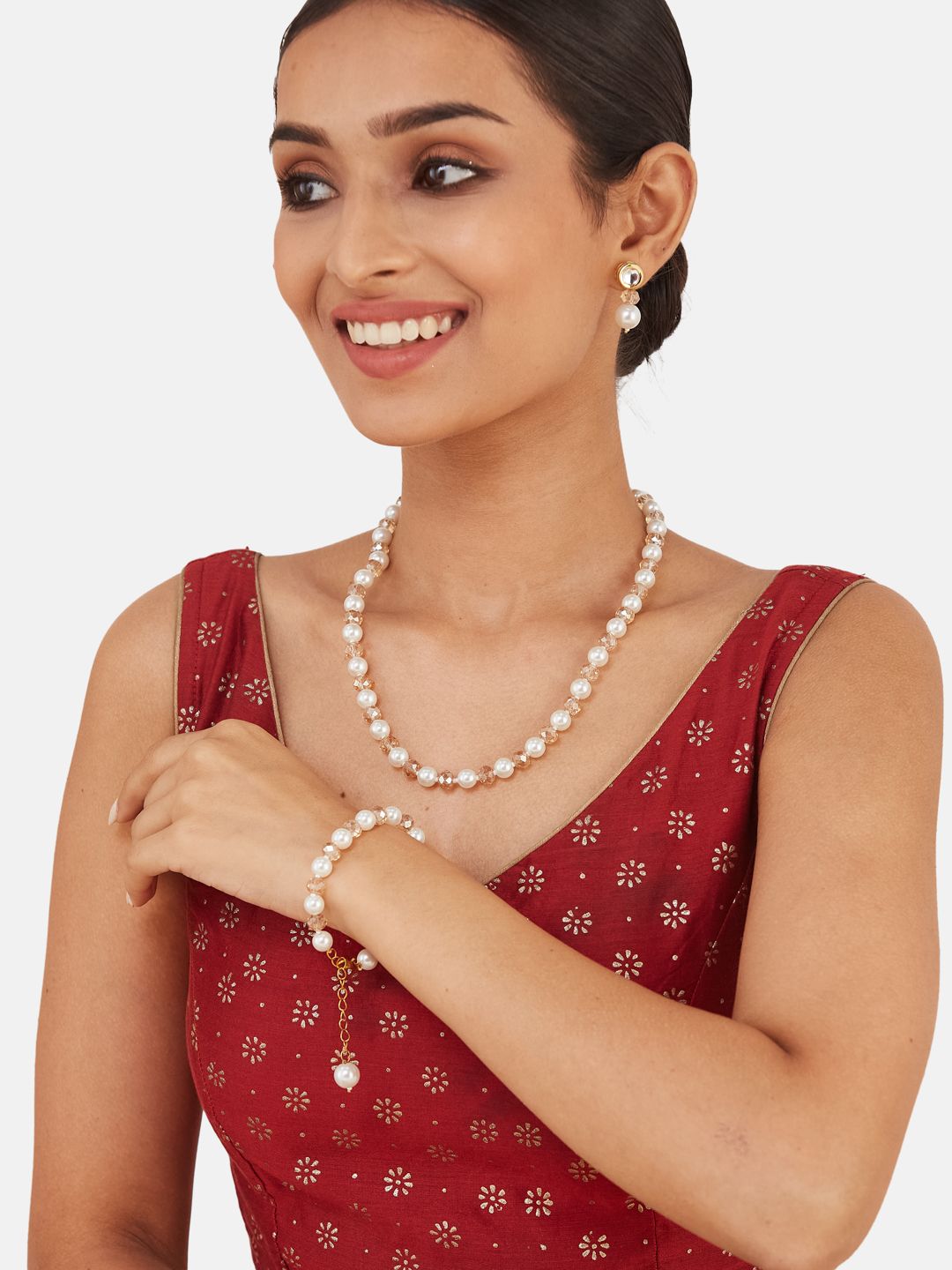 ATIBELLE Gold Plated Beaded Studded Jewellery Set