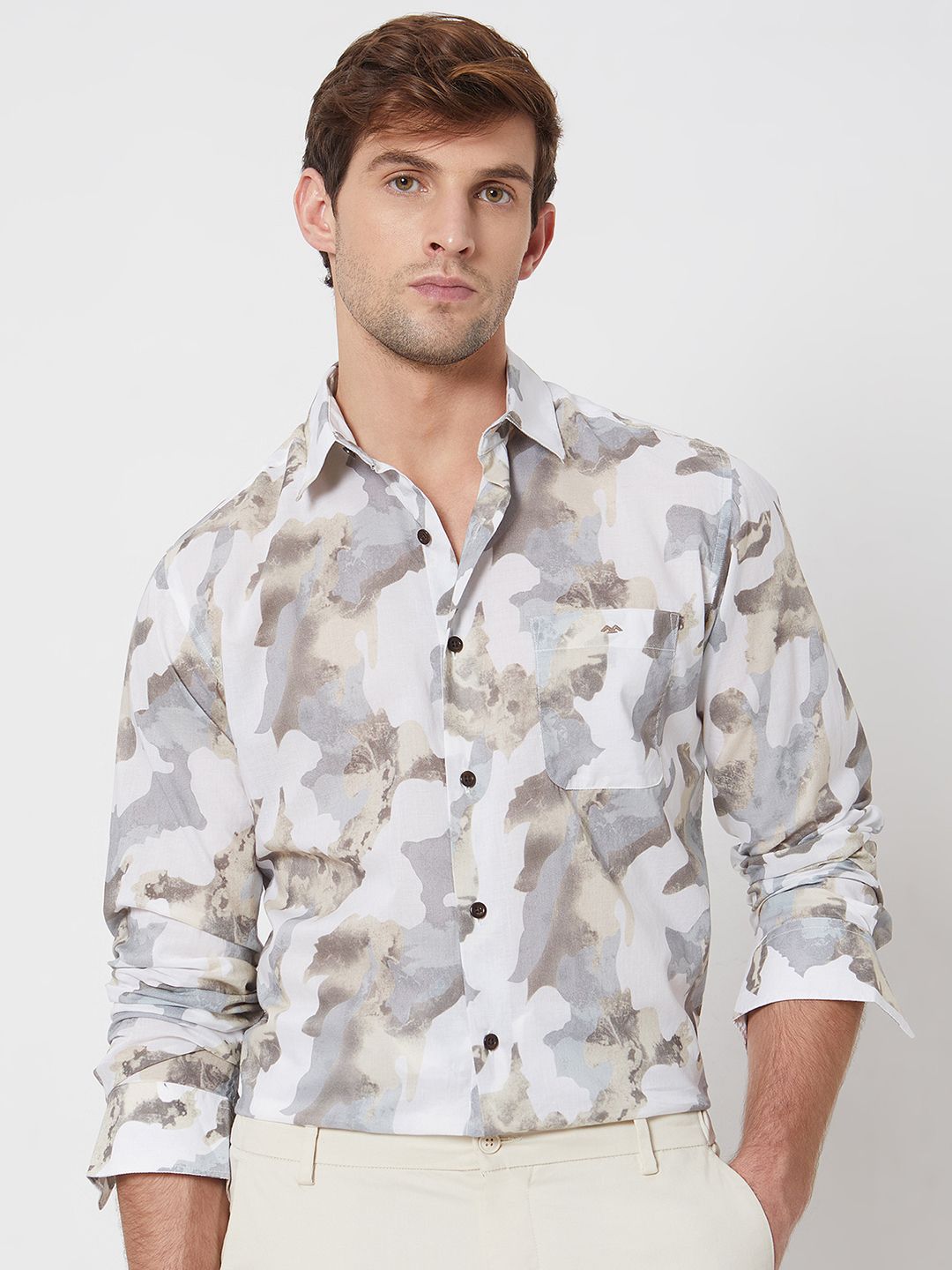 Mufti Men Cutaway Collar Camouflage Printed Cotton Slim Fit Casual Shirt-picture-13