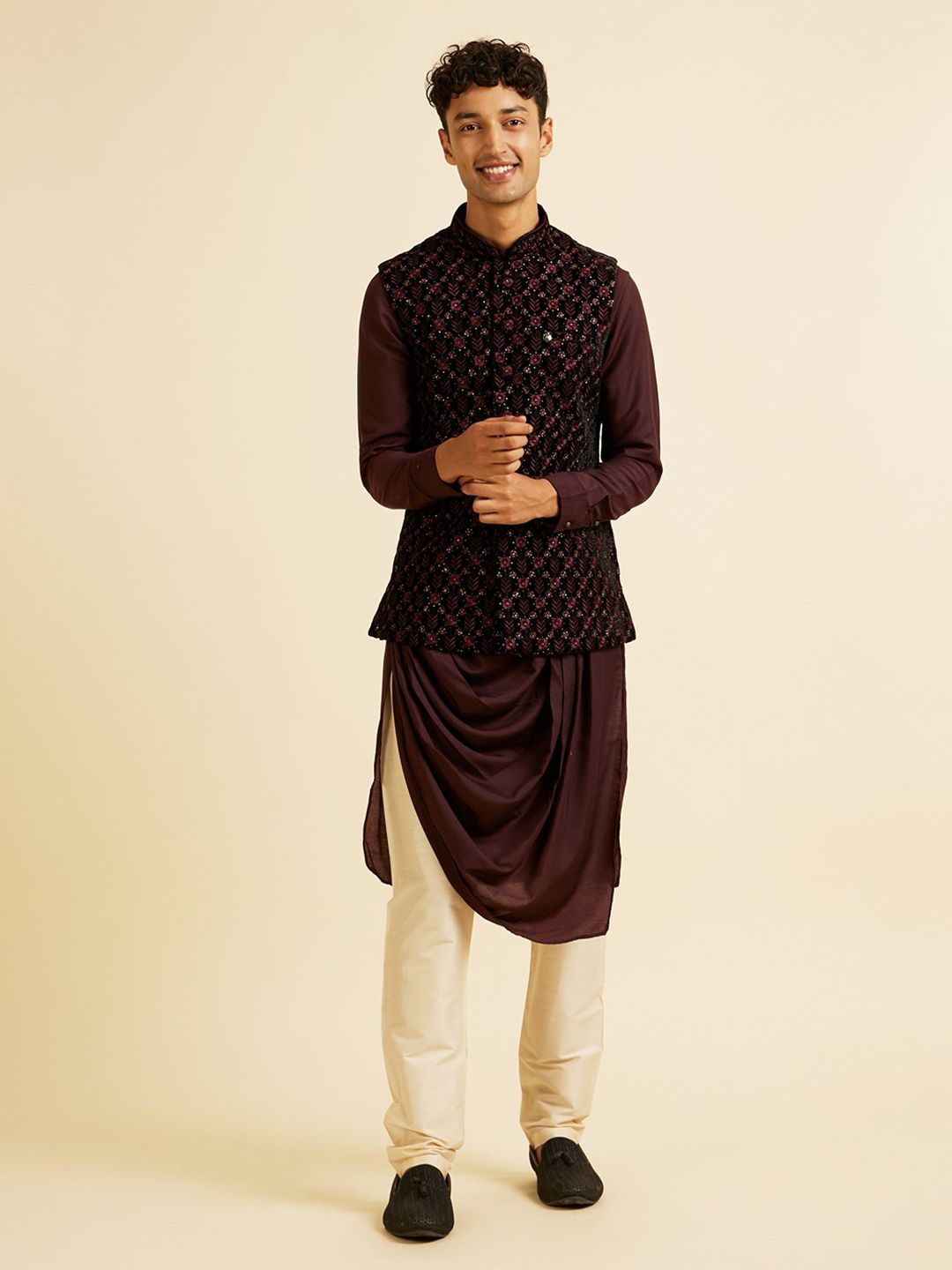 Manyavar Embroidered Woven Nehru Jacket-picture-46