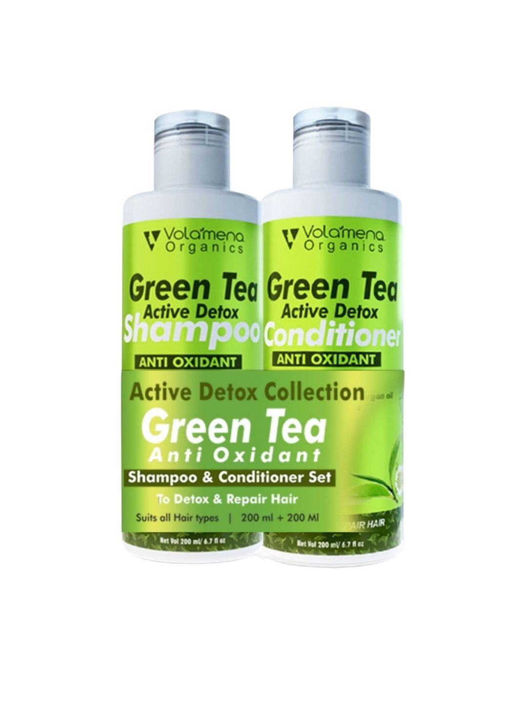 Volamena Set Of 2 Hair Care Combo Green Tea & Bhringraj Shampoo & Conditioner- 200ml Each-image-20