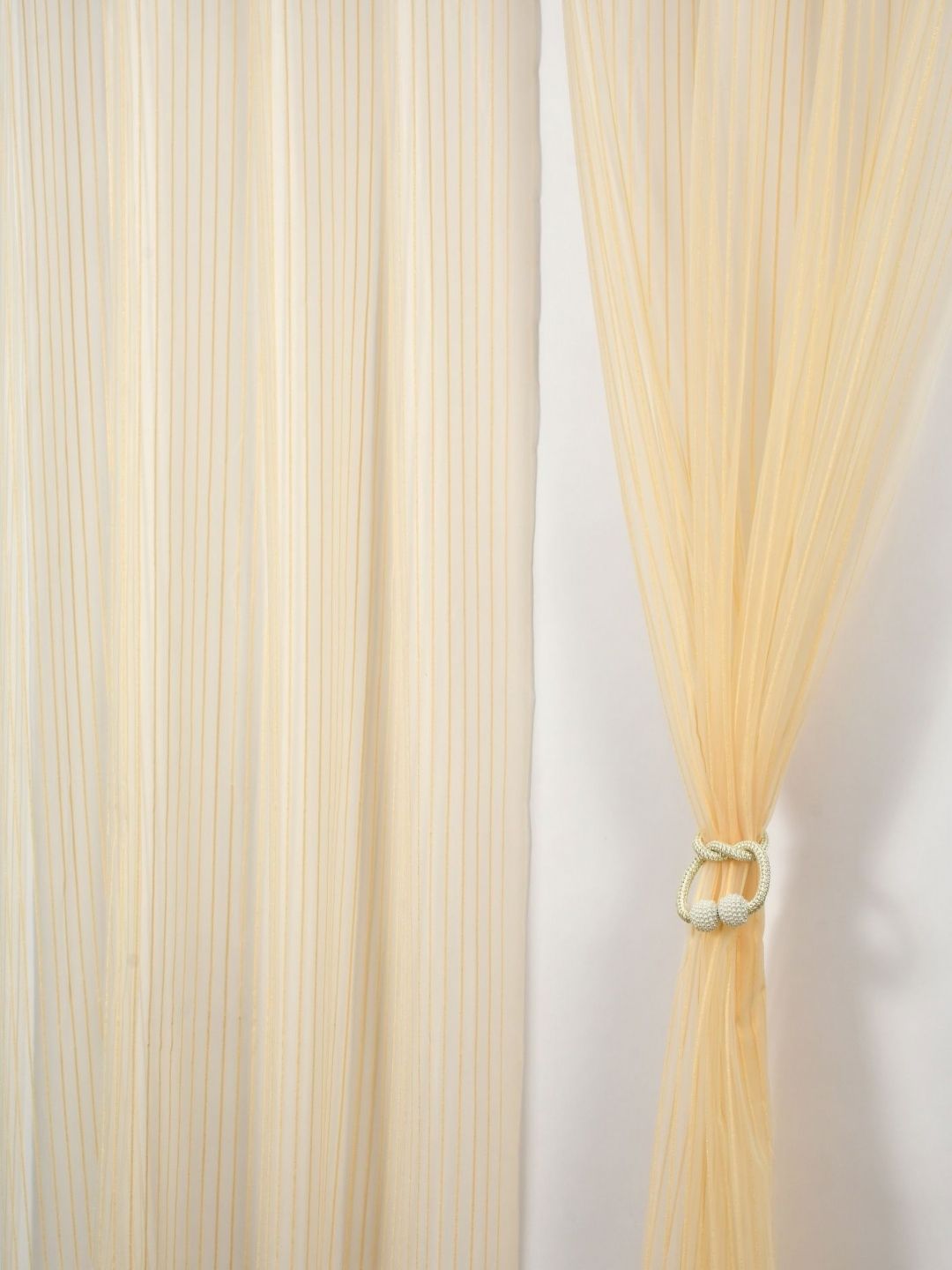 Aura Beige Set of 2 Striped Sheer Door Curtain-image-20