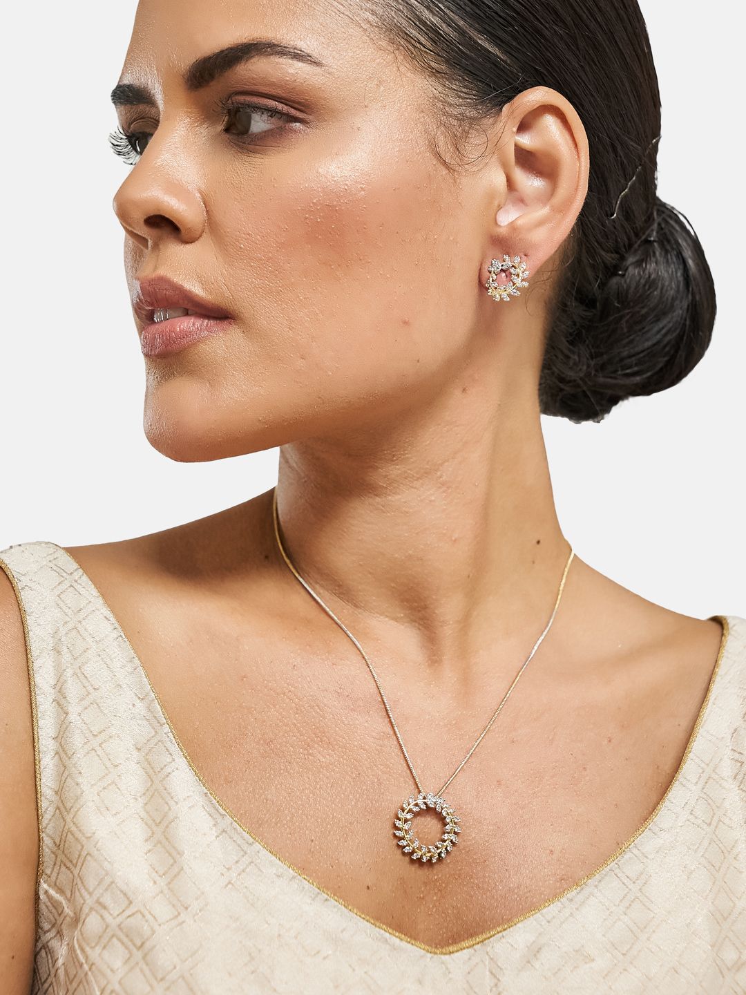 ATIBELLE Gold Plated Cubic Zirconia Studded Jewellery Set