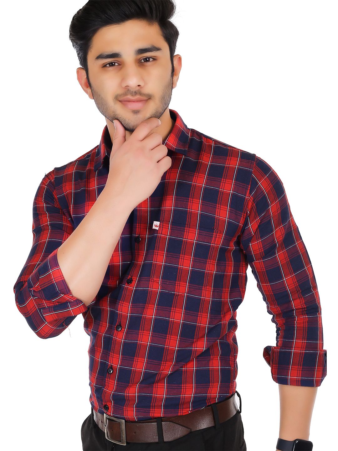 Marc Laurent Men Original Spread Collar Tartan Checked Cotton Formal Shirt-picture-13