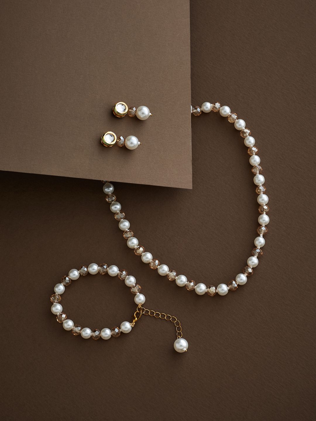 ATIBELLE Gold Plated Beaded Studded Jewellery Set
