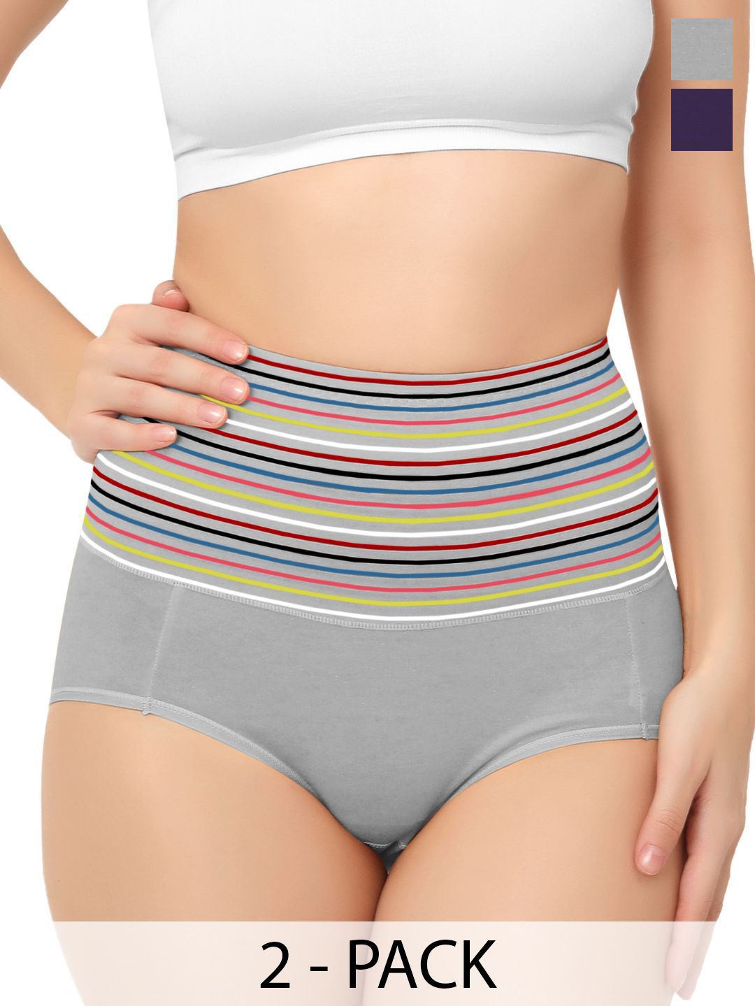 Bella Voste Pack Of 2 Striped High-Waist Tummy Shaper-picture-23