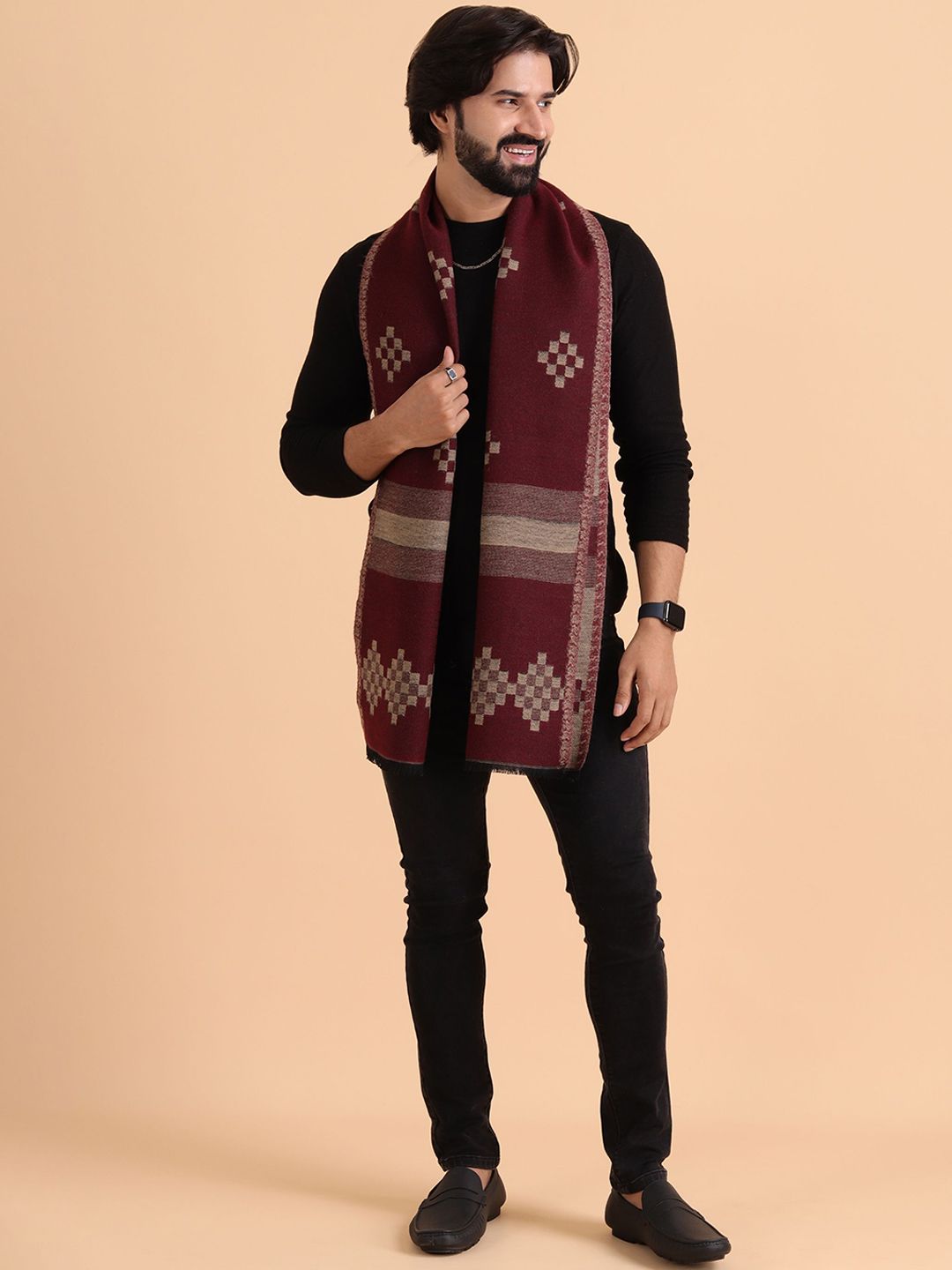 Tweedle Men Patterned Reversible Woolen Muffler-picture-31