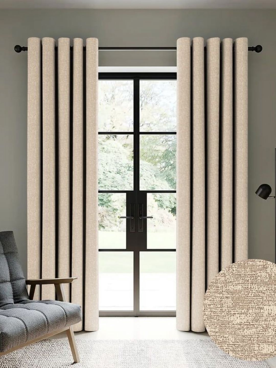 Nefertiti Home Brown Set of 2 Floral Black Out Long Door Curtain