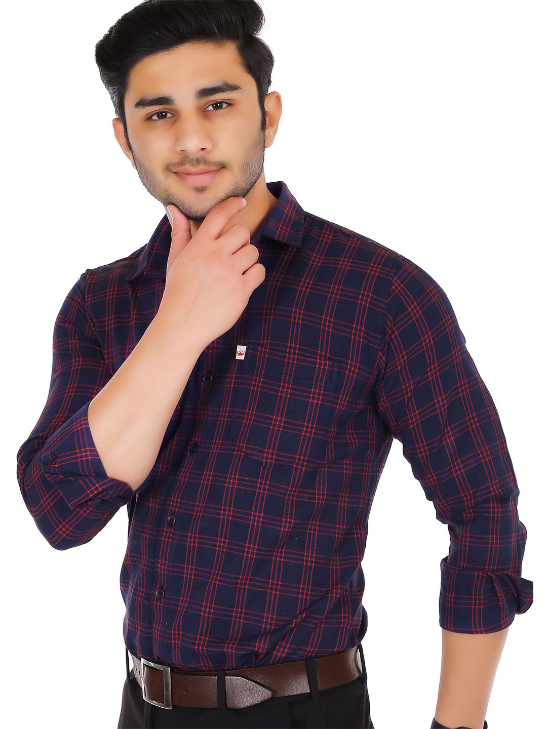Marc Laurent Men Original Spread Collar Tartan Checked Cotton Formal Shirt-picture-31