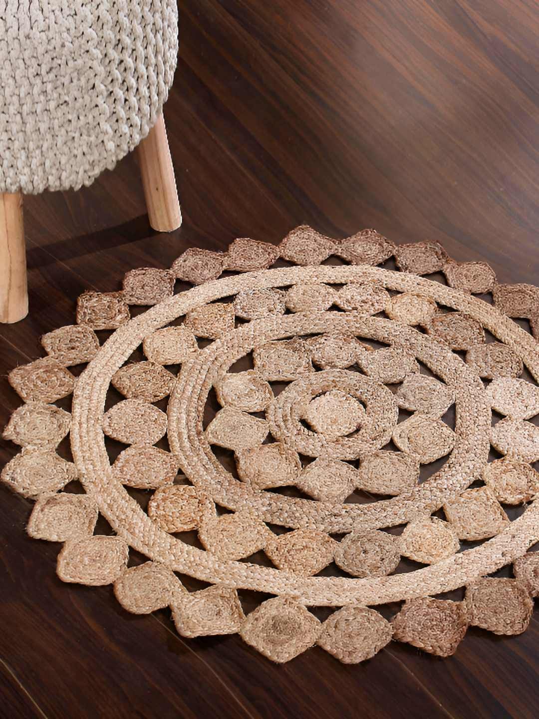 SASHAA WORLD Brown Braided Round Floor Mat-image-1