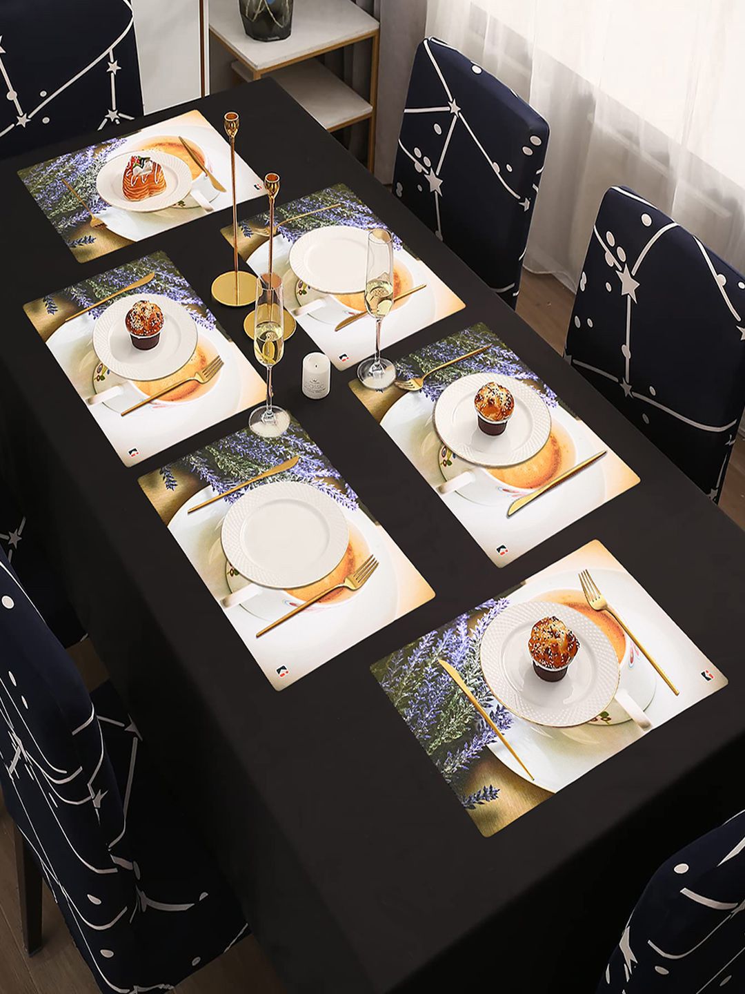 Kuber Industries White & Purple 6 Pieces Floral Printed Rectangle Shape Table Placemats-picture-21