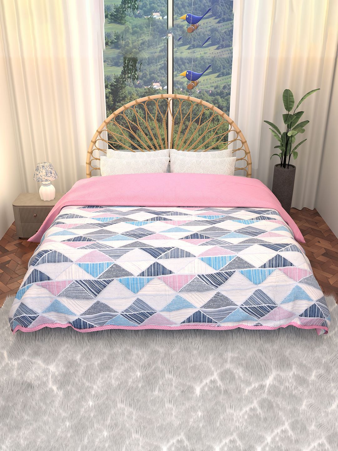 Kuber Industries White & Pink Floral Microfiber AC Room 210 GSM Double Bed Comforter-picture-38