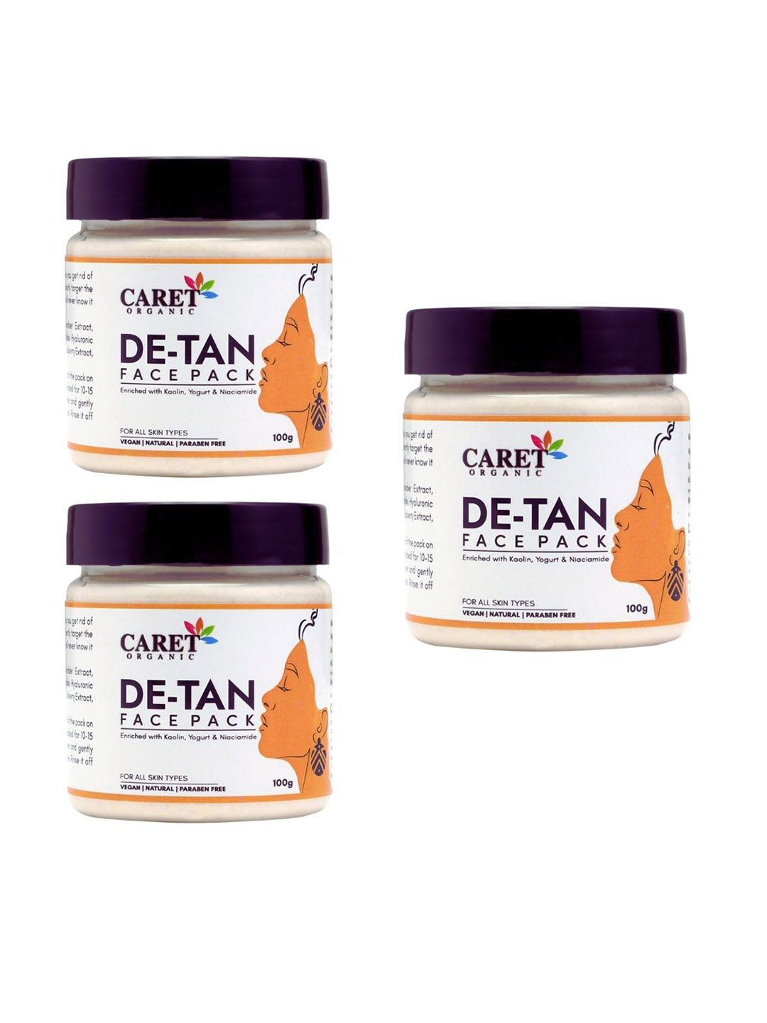 CARET ORGANIC Set Of 3 De-Tan Face Pack - 100 g Each-image-26
