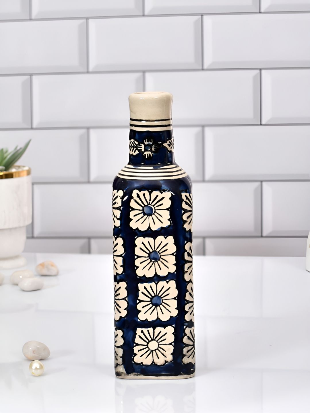 Aapno Rajasthan Blue & Beige Printed Ceramic Vases-image-11