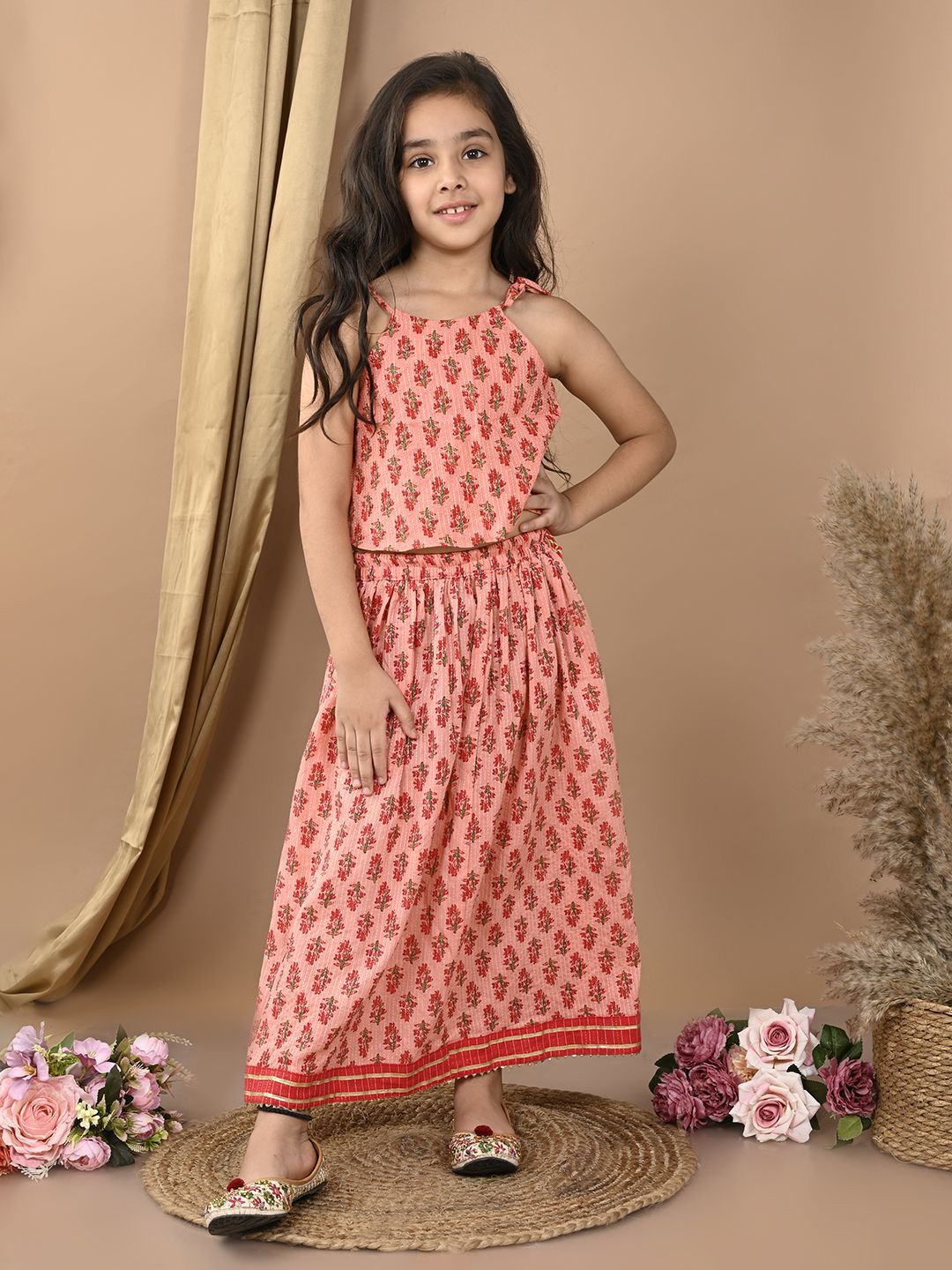 Sangria Girls Katha Printed Lehenga With Sleeveless Choli-picture-13