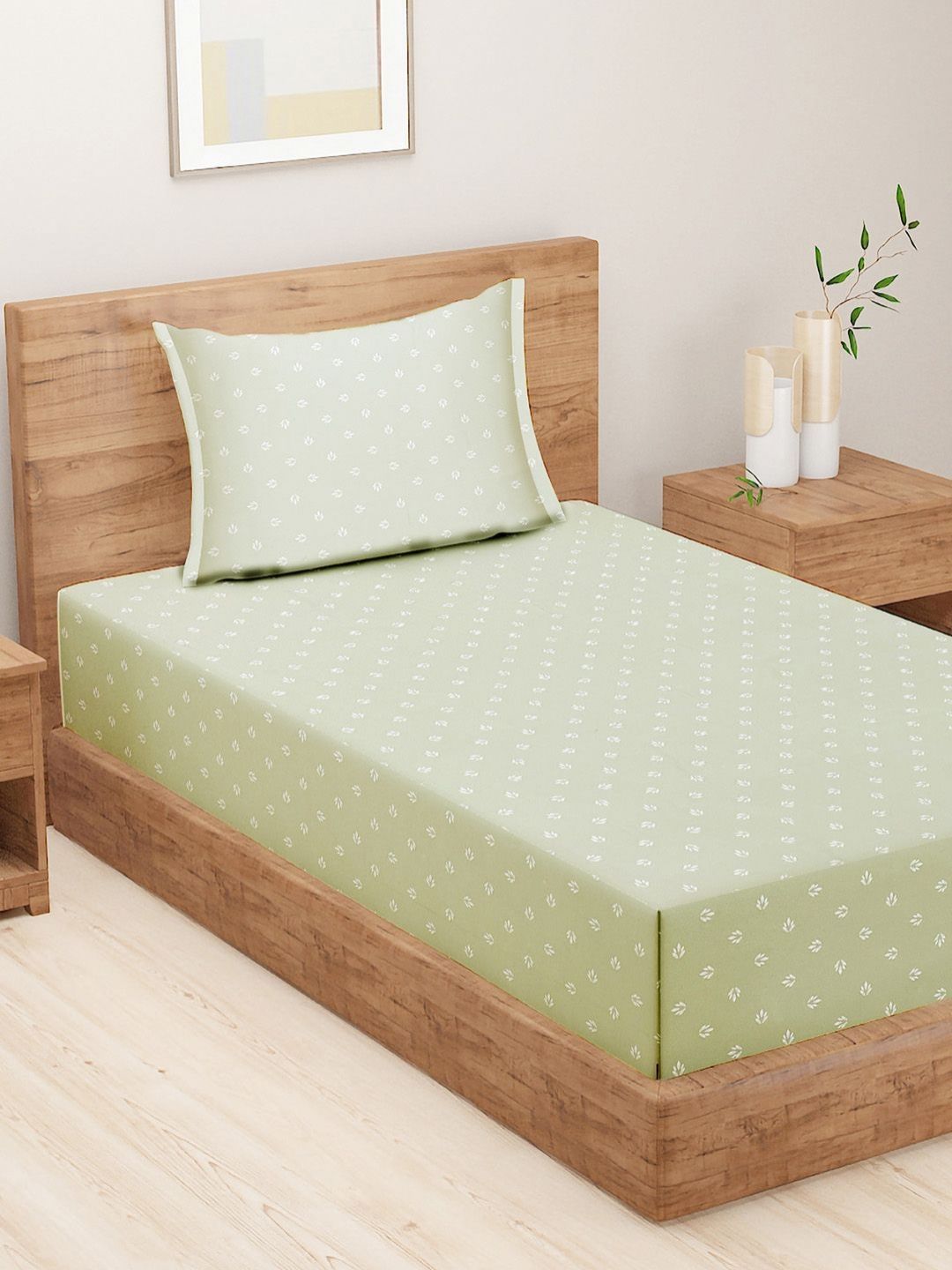 SWAYAM Green & White Floral 250 TC King Bedsheet with 2 Pillow Covers-picture-25