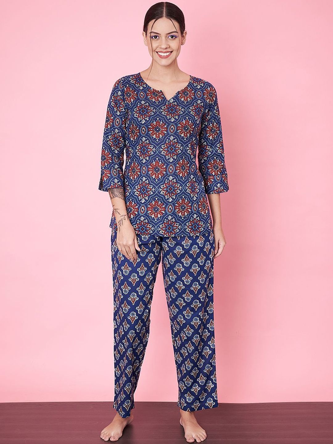 ETC Women Floral Printed Pure Cotton Night suit-picture-39