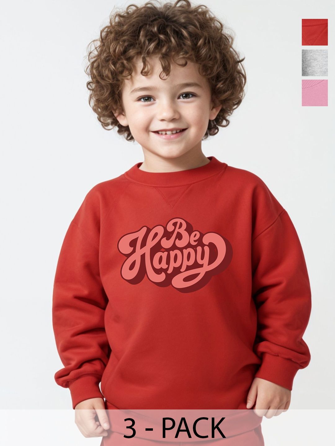 x2o Unisex Kids Pack Of 3 Typography Printed Round Neck Cotton Pullover Sweatshirts-picture-20