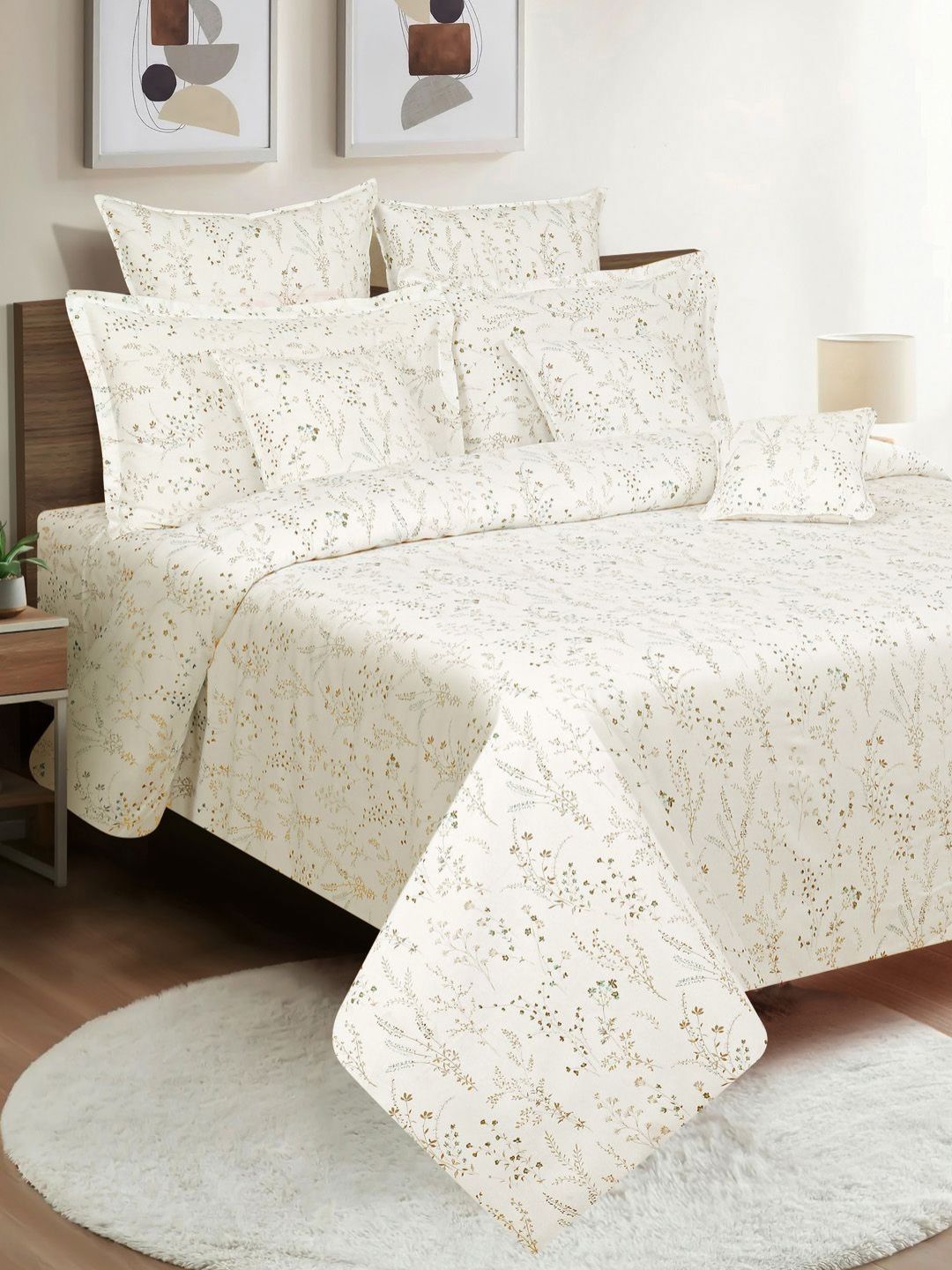 SWAYAM White & Green Floral 210 TC King Bedsheet with 2 Pillow Covers-picture-32