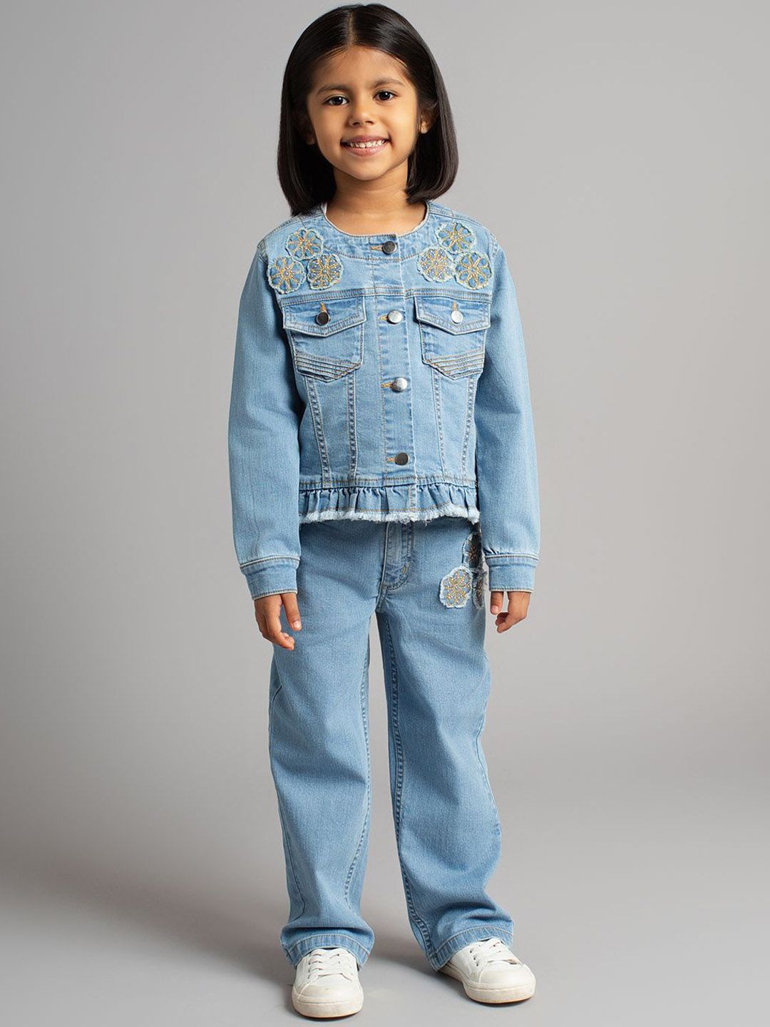 Ed-a-Mamma Girls Floral Outdoor Denim Jacket with Embroidered-picture-33