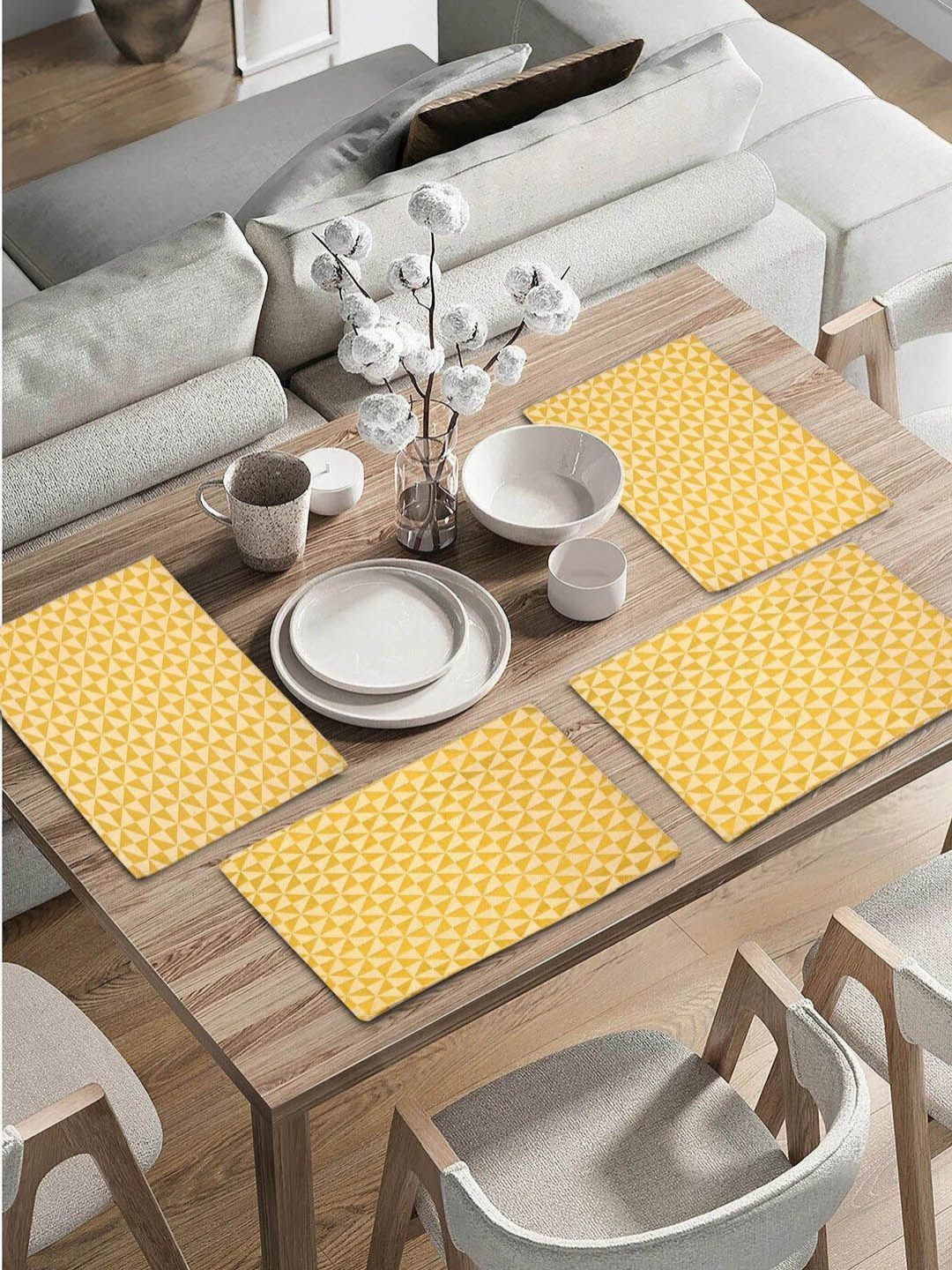 Saral Home Yellow & Beige 4 Pieces Geometric Cotton Rectangle Table Placemats-picture-47