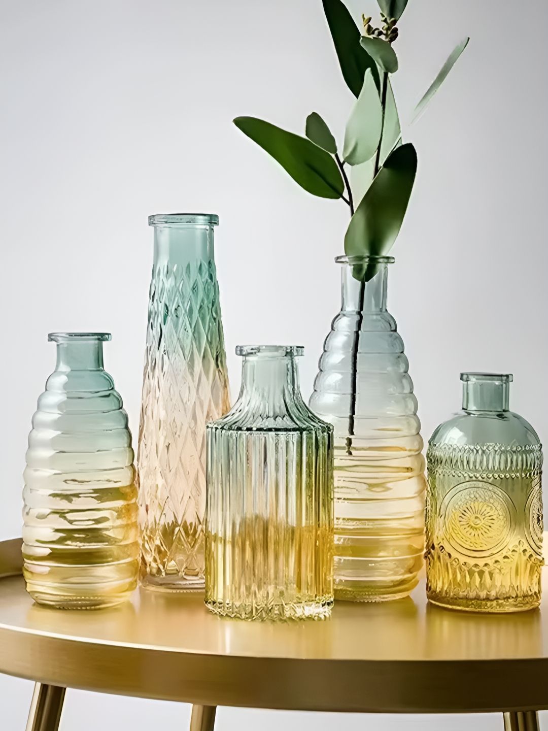 Art Street 5-Pcs Blue & Green Textured Glass Flower Vase