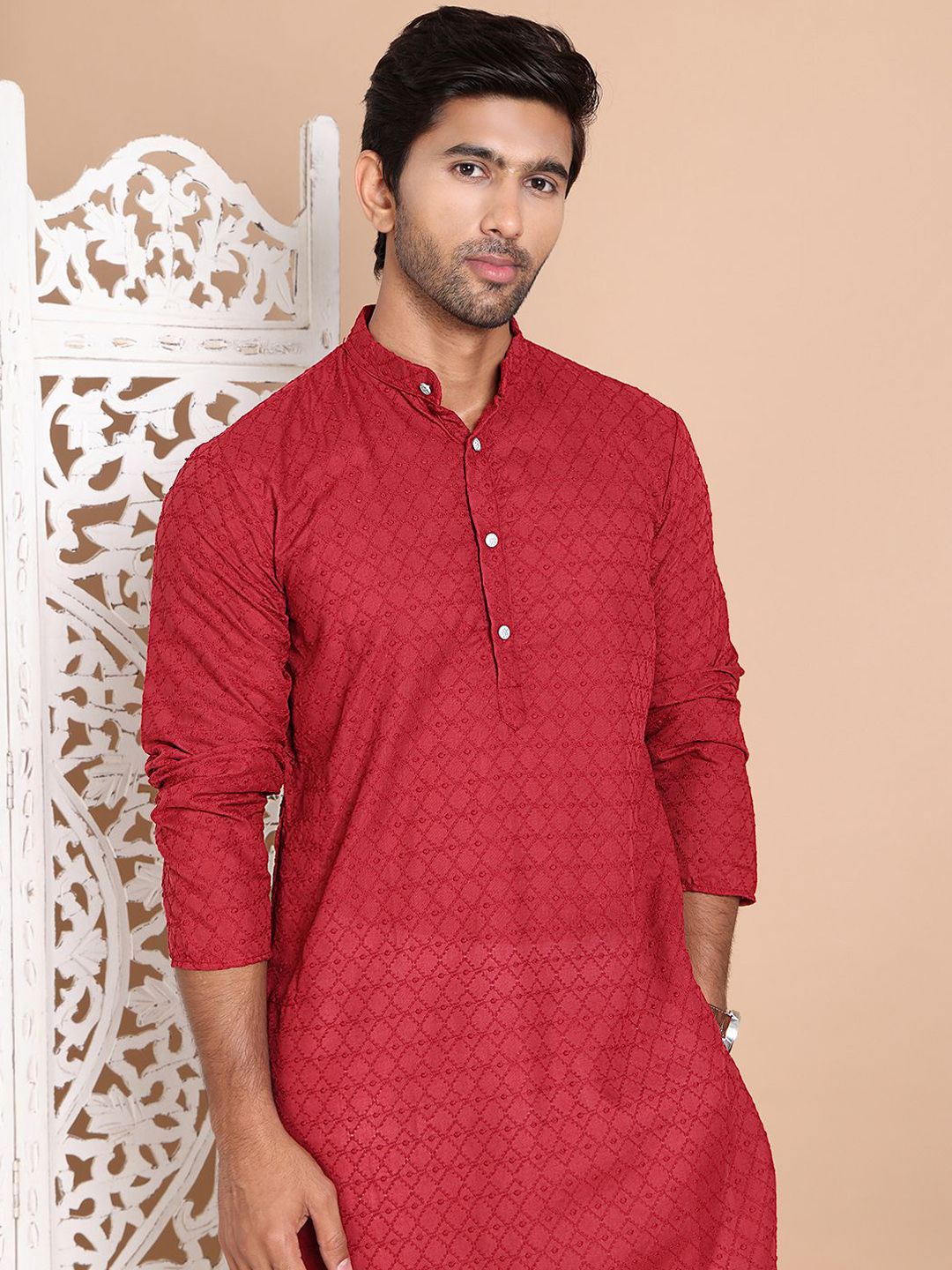 Anouk Men Embroidered Regular Chikankari Pure Cotton Kurta with Pyjamas-picture-34