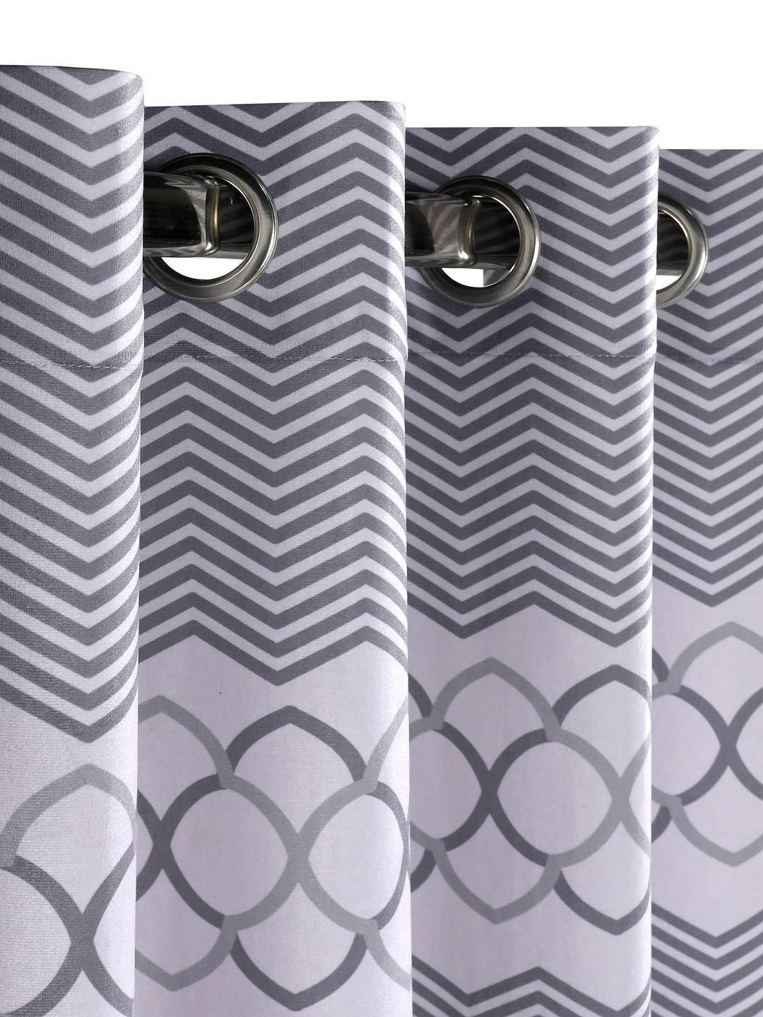 Saral Home Silver-Toned & Grey Geometric Room Darkening Window Curtain-picture-30