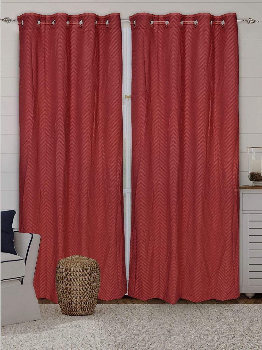 Saral Home Rust 2 Pieces Geometric Black Out Cotton Long Door Curtain-image-18