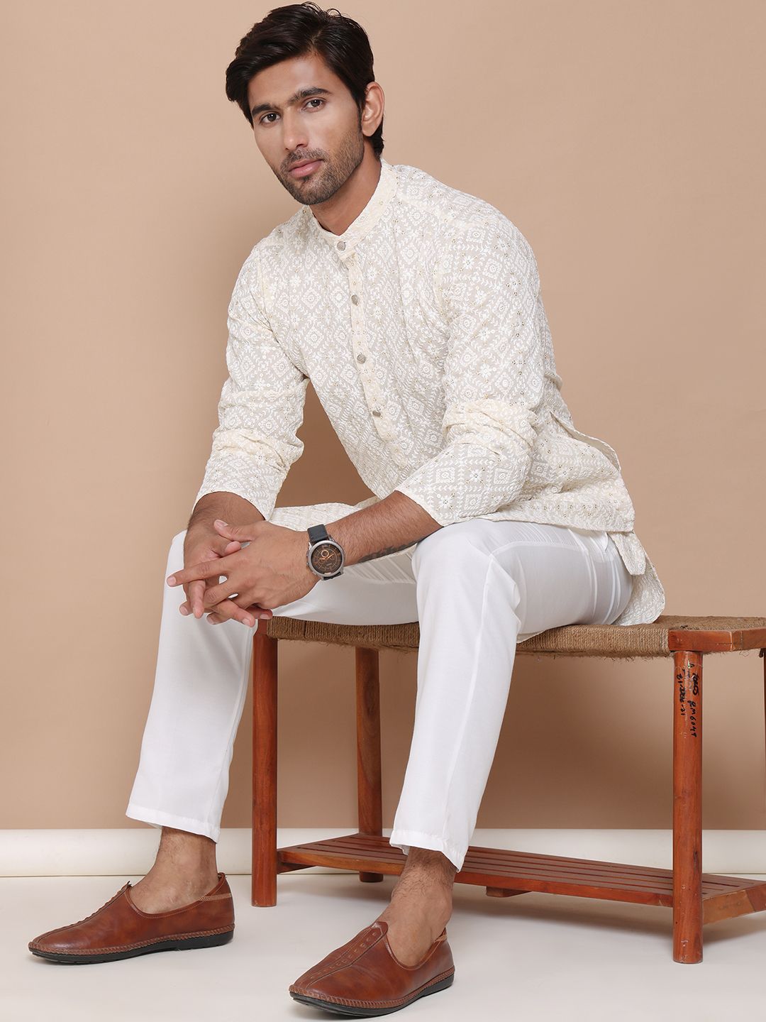 Anouk Men Floral Embroidered Regular Sequinned Kurta with Pyjamas-picture-36