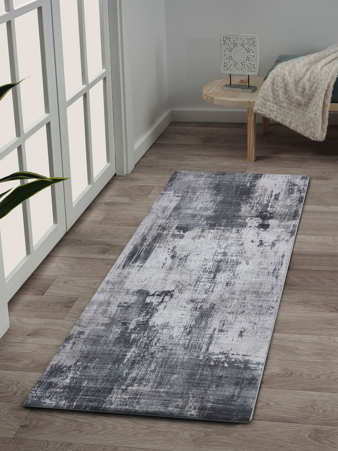 OBSESSIONS Grey & White Abstract Rectangular Bedside Runners