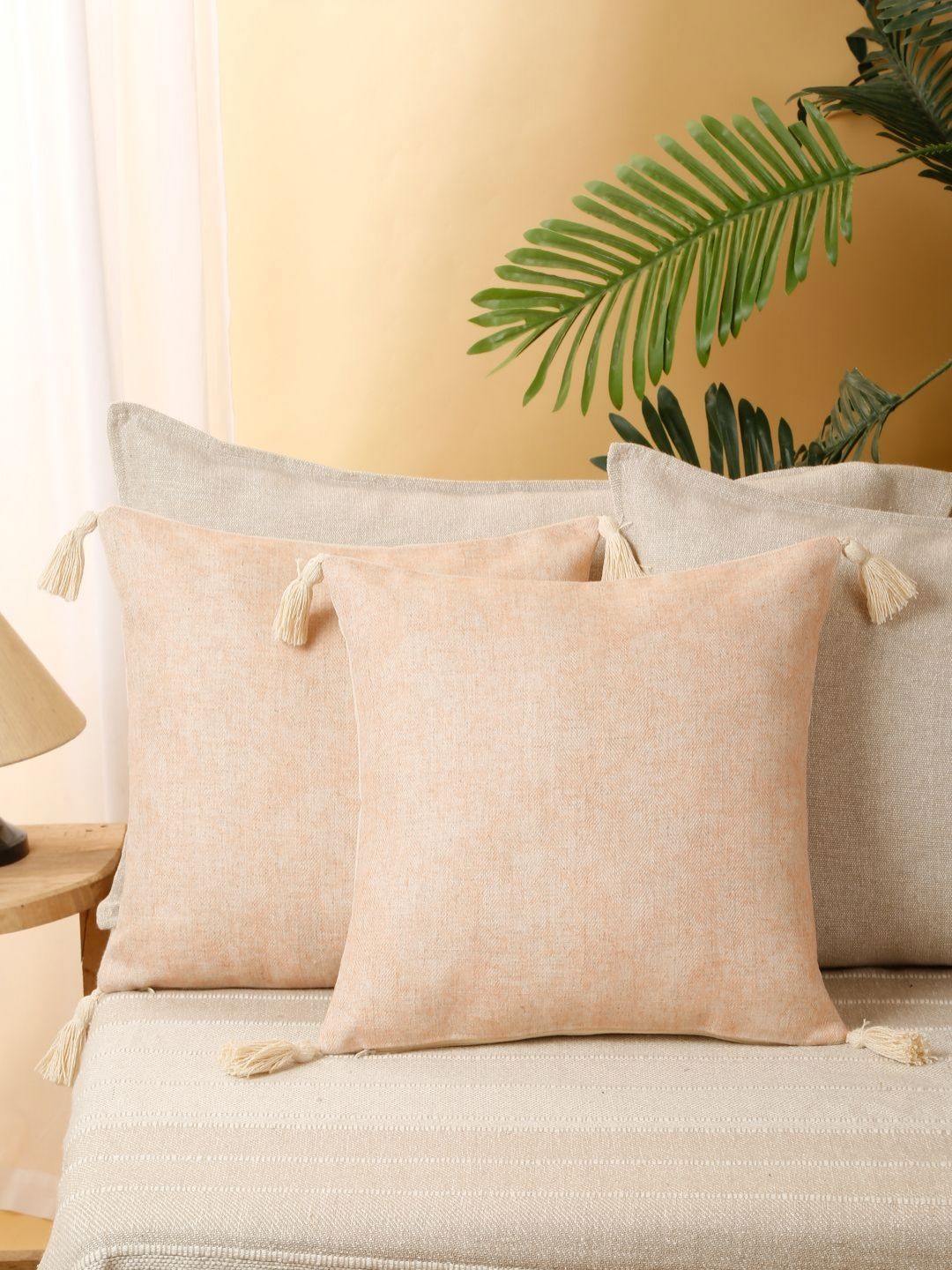 eyda Peach 2 Pieces Tasselled Cushion Covers-image-14