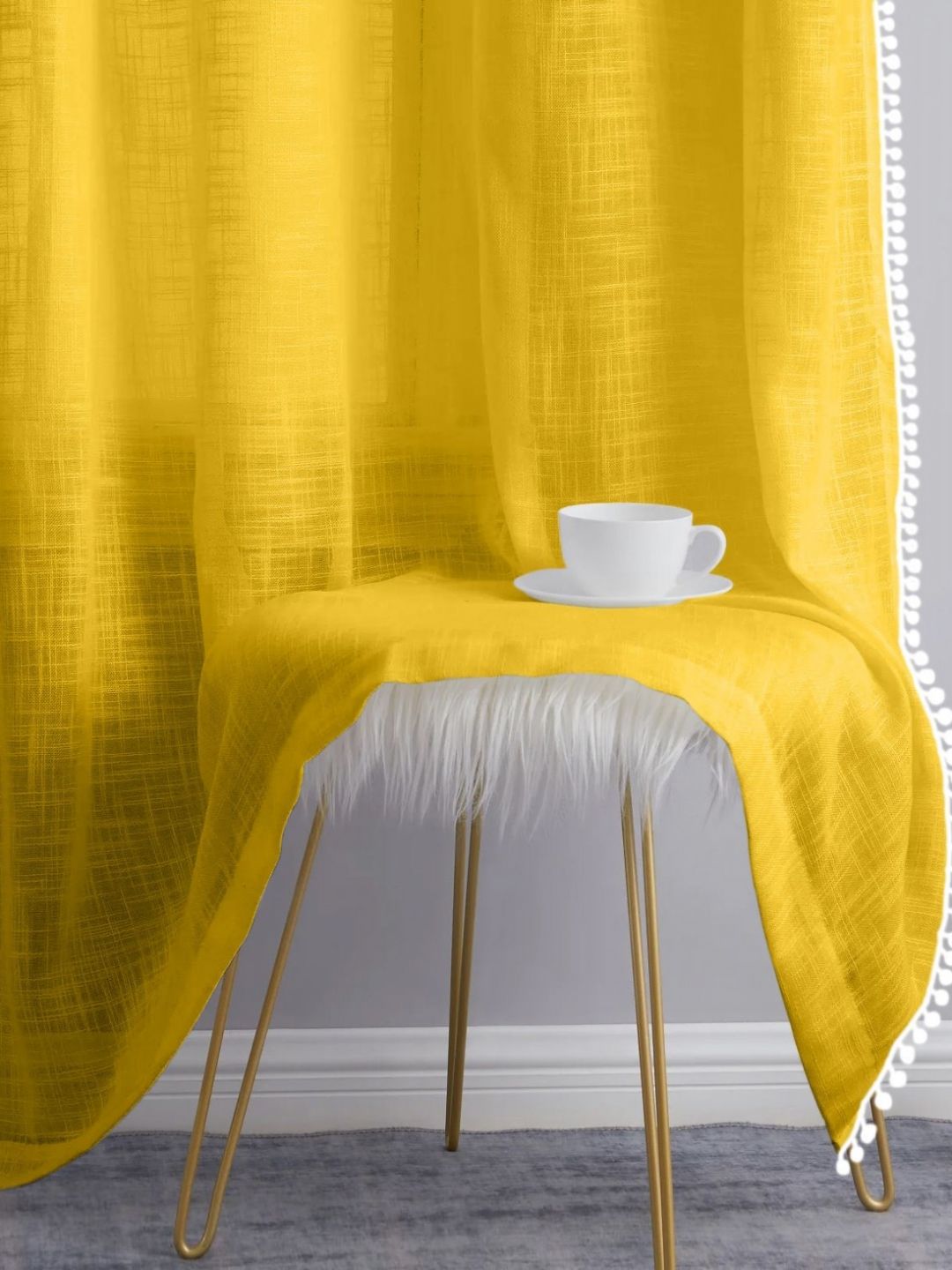 THE LINEN COMPANY Yellow 2 Pieces Sheer Cotton Linen Window Curtain-picture-10