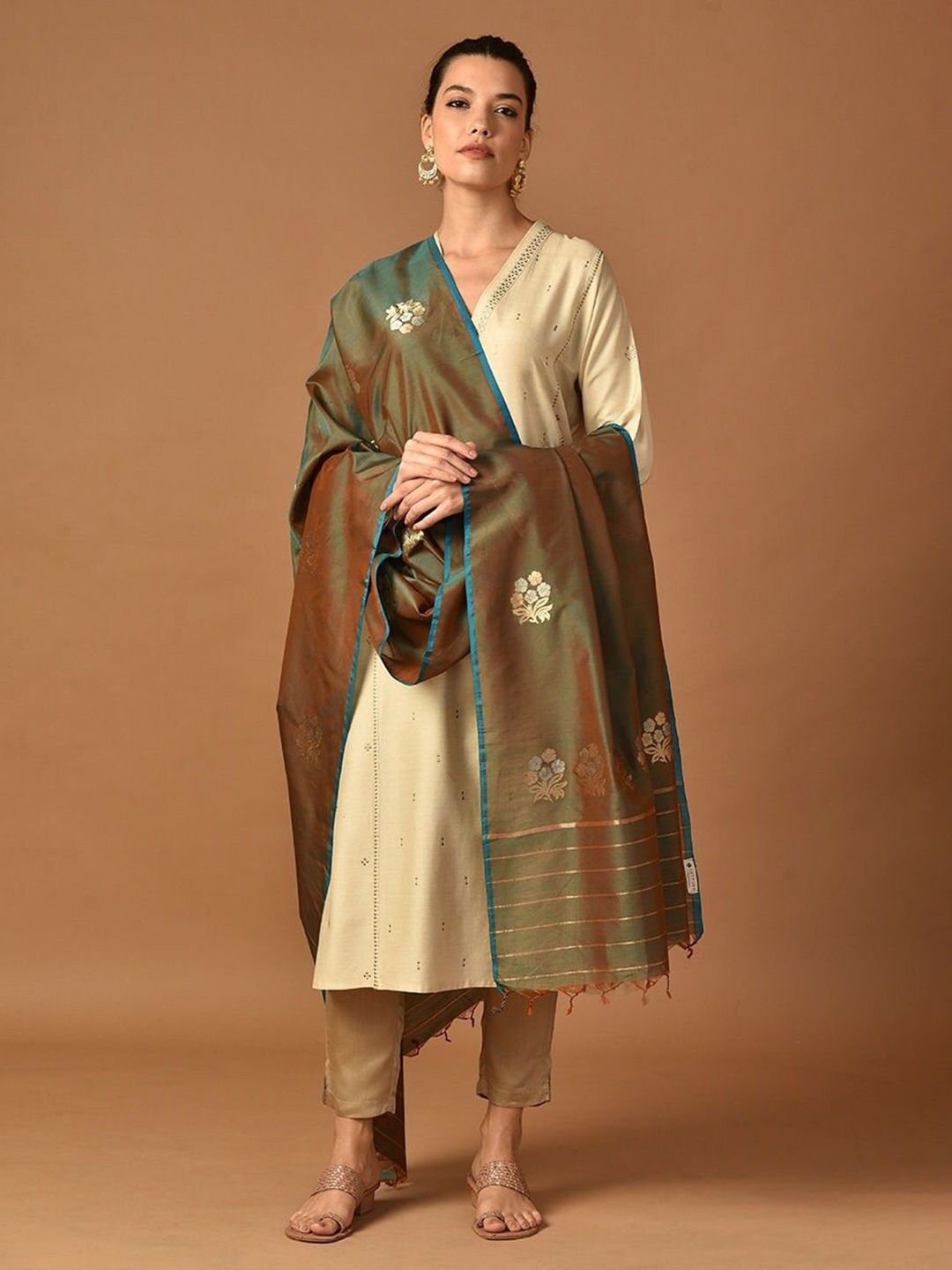 JAYPORE Ethnic Motifs Woven Design Cotton Silk Dupatta-picture-26