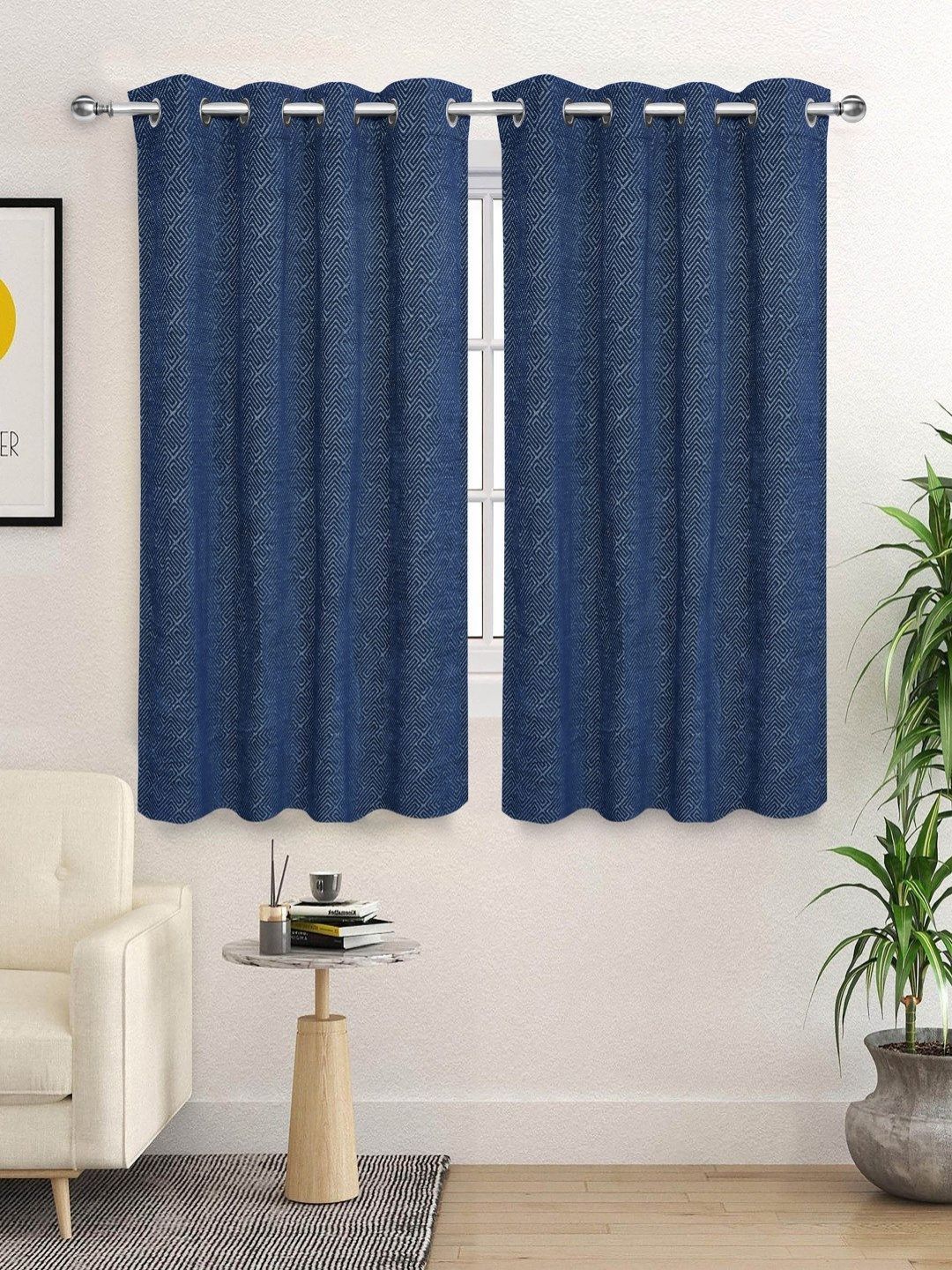 Saral Home Blue Set of 2 Geometric Black Out Window Curtain-picture-38