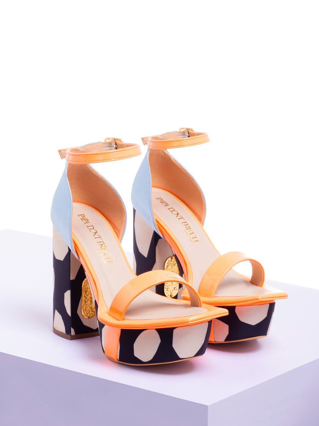 Papa Don't Preach Colourblocked PU Stiletto Sandals with Buckles-image-25