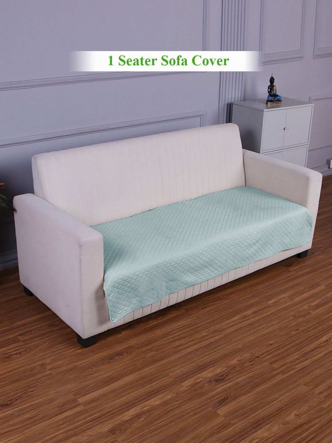 HOKIPO Light Sky Blue Quilted Sofa Cover Mat for 1 Seater Sofa-image-45