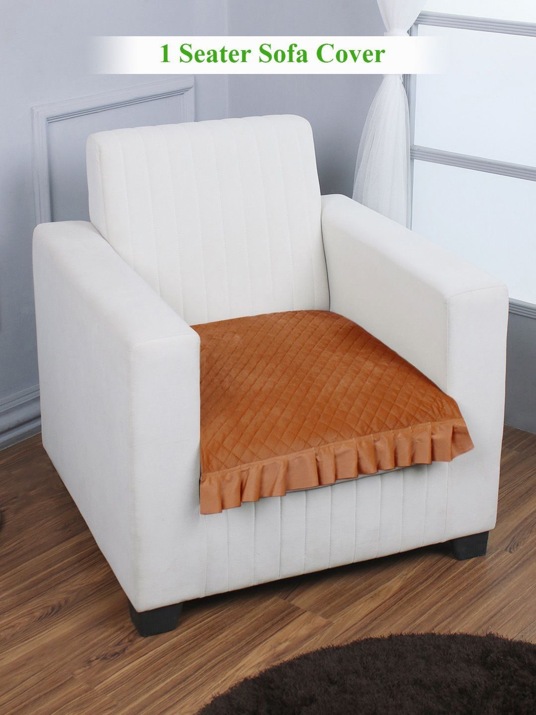 HOKIPO Copper-Toned Self Design Holland Velvet 1 Piece Sofa Cover-image-6