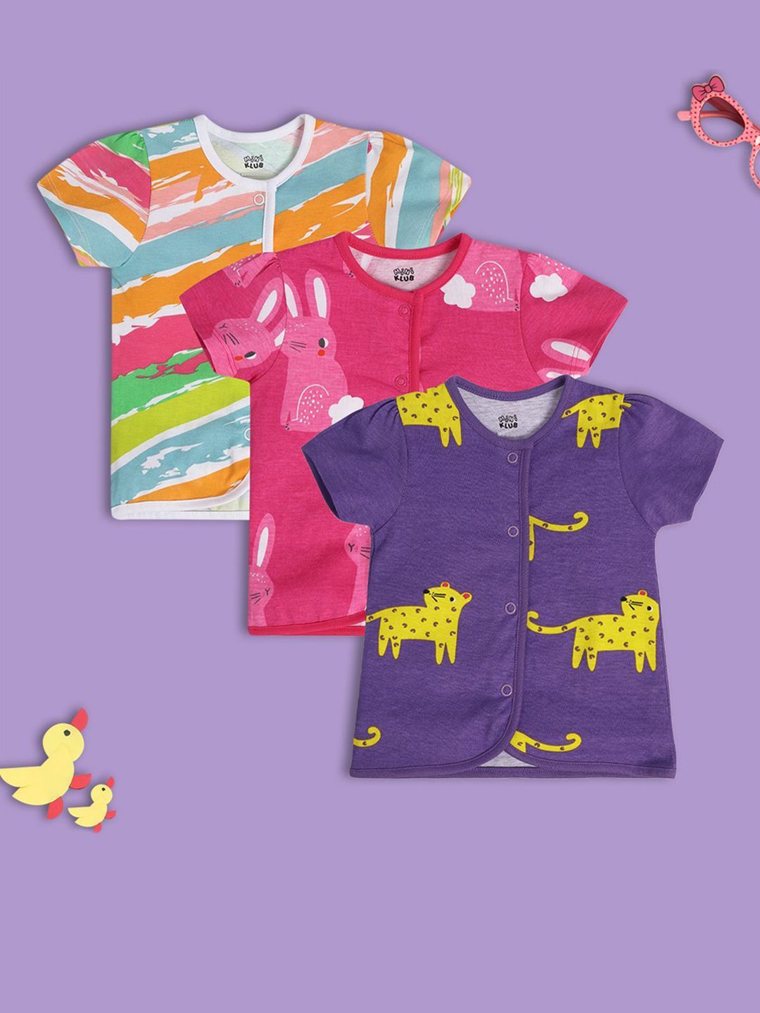 MINI KLUB Infant Girls Pack Of 3 Printed Jhablas 26NGFV408-Multi-picture-52