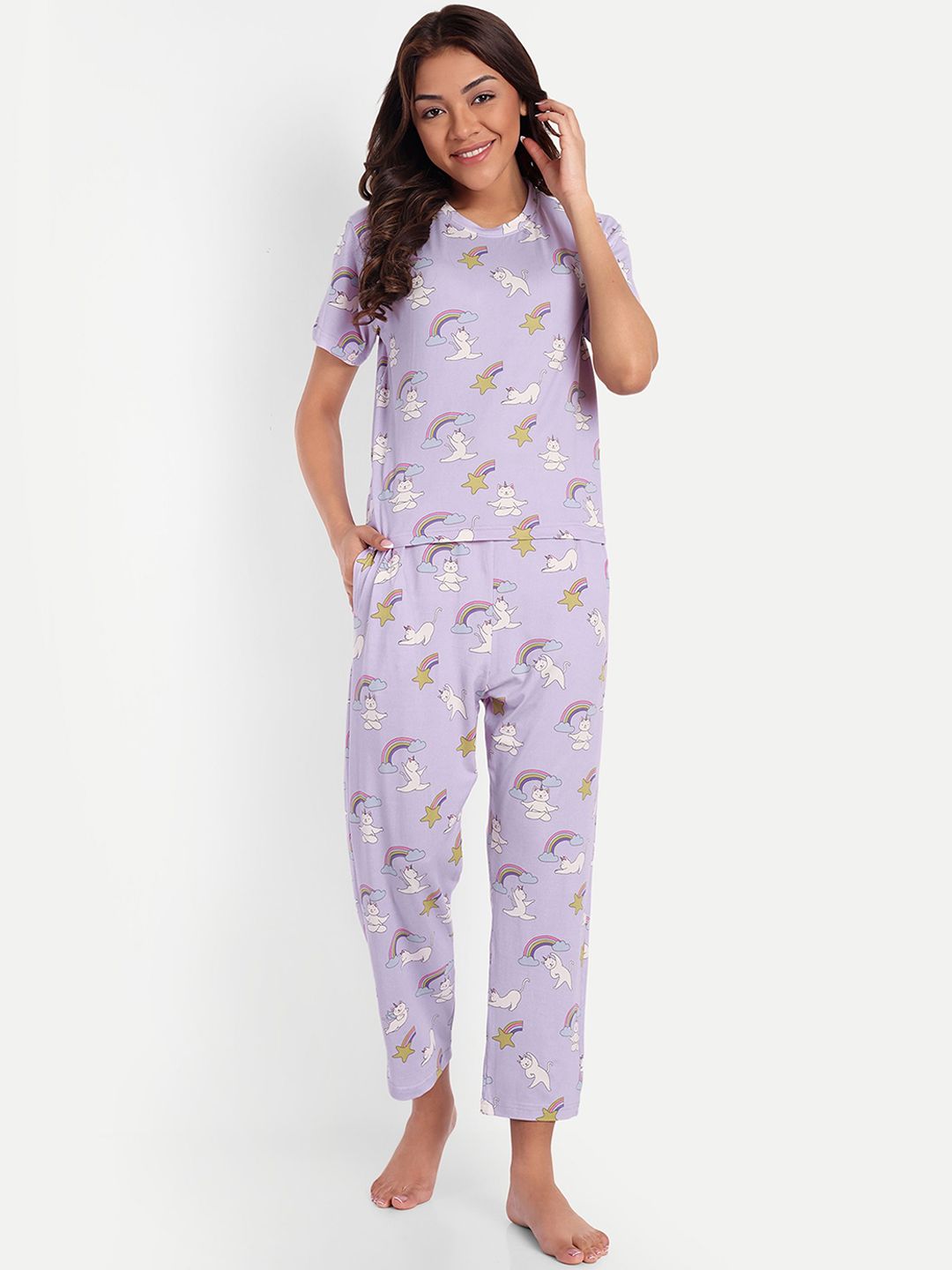 HAUTEMODA Printed Top With Pyjama Night Suits-image-39