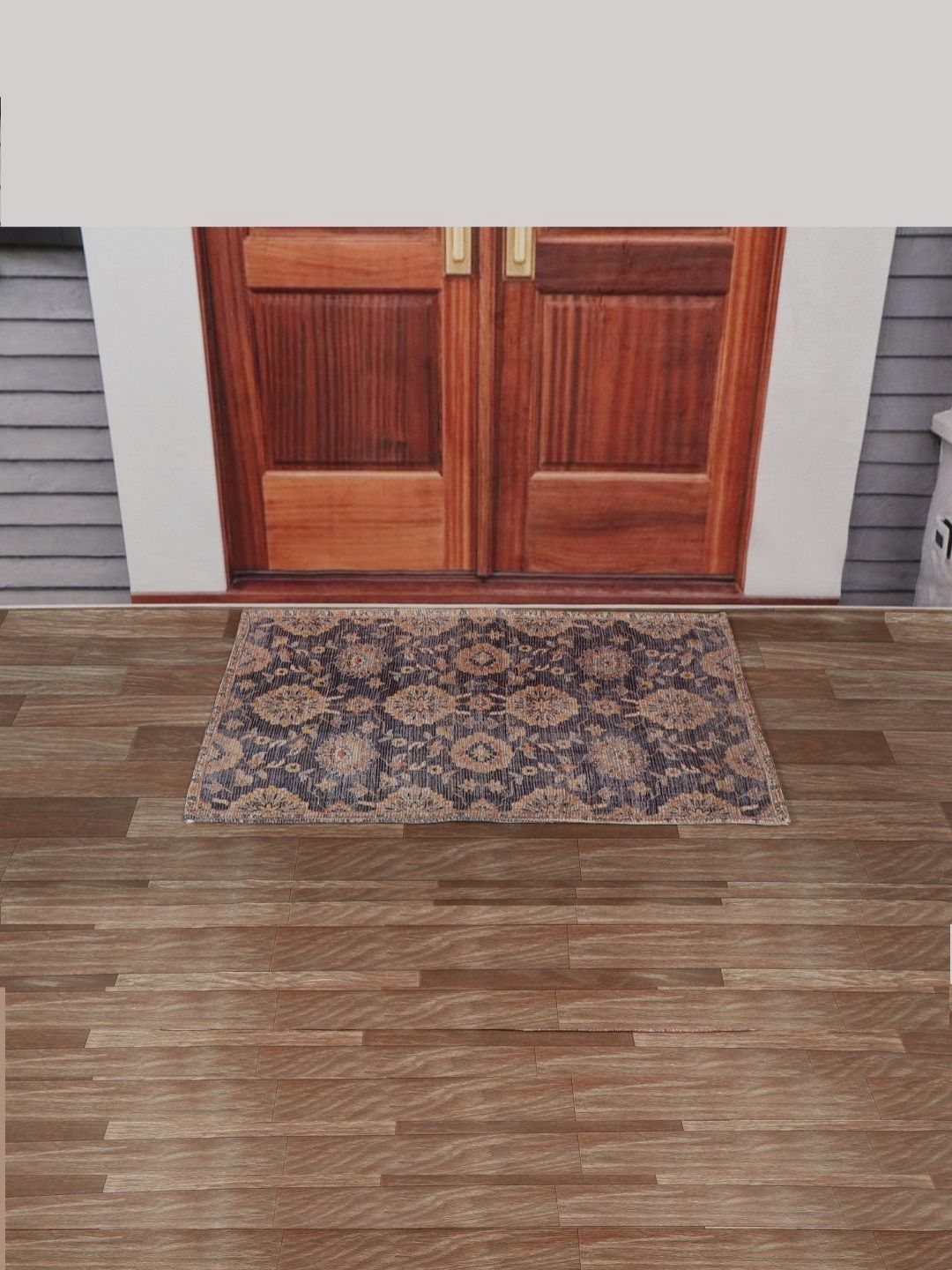 BELLA TRUE Dark-Blue & Beige Printed Rectangular Anti-Skid Doormats-picture-26