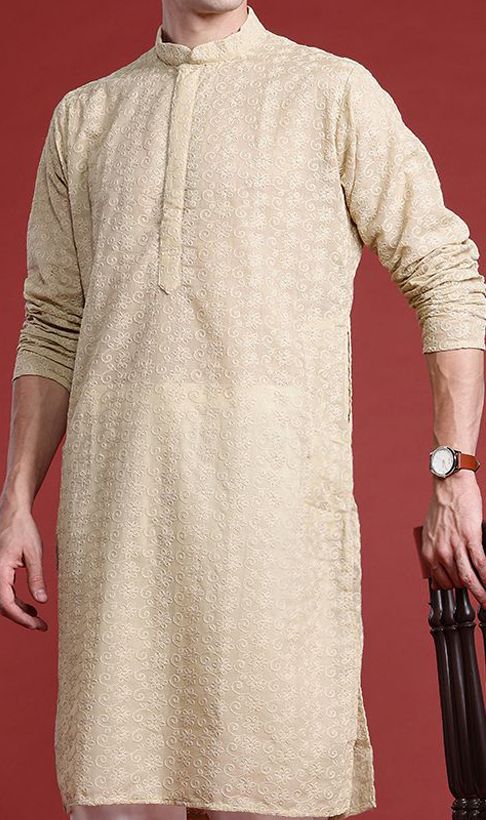 Floral Embroidered Mandarin Collar Tiered Thread Work A-Line Kurta with Trousers