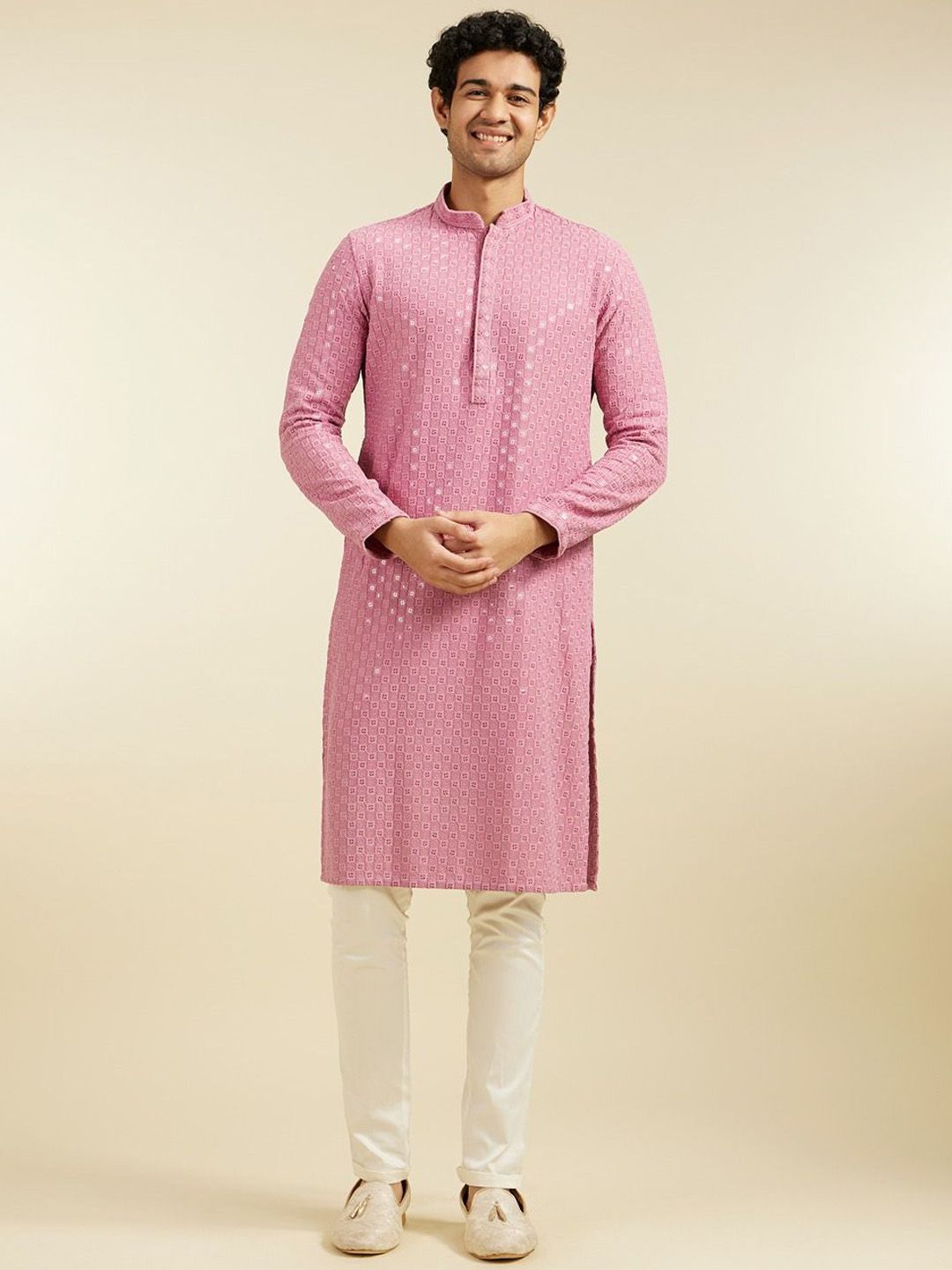 Diwas by Manyavar Chikankari Embroidered & Sequinned Mandarin Collar Kurta-picture-32