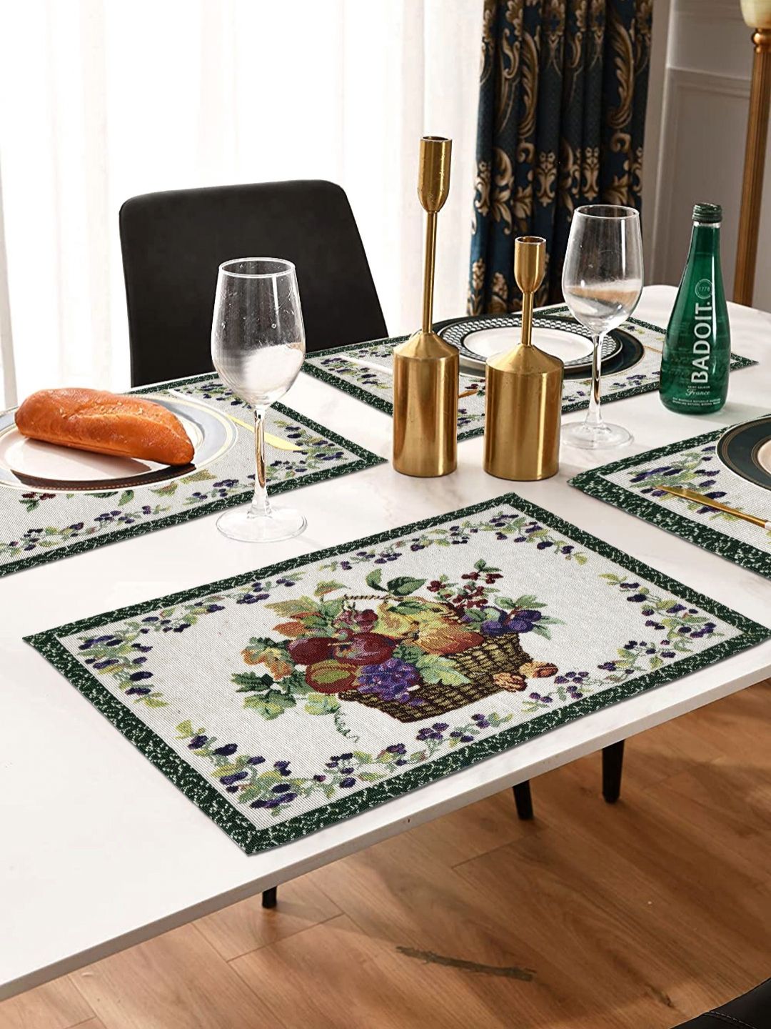 ANA 6Pcs Green & White Jacquard Woven Floral Table Placemats-picture-11