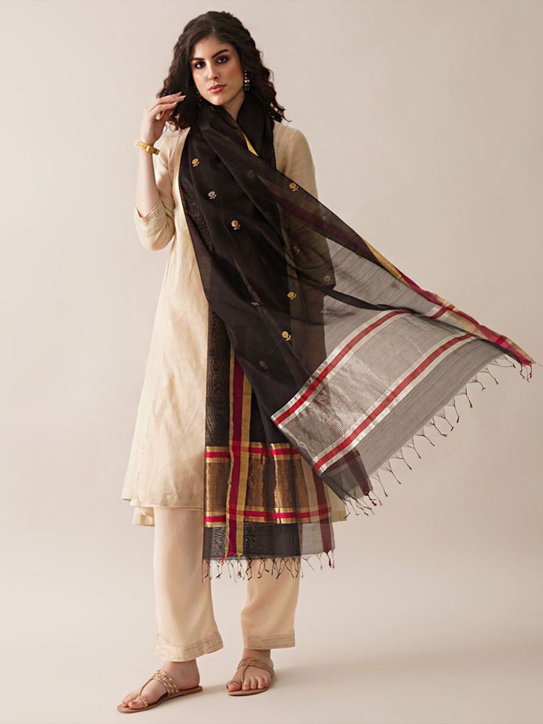 JAYPORE Woven Design Cotton Silk Dupatta with Zari-picture-56