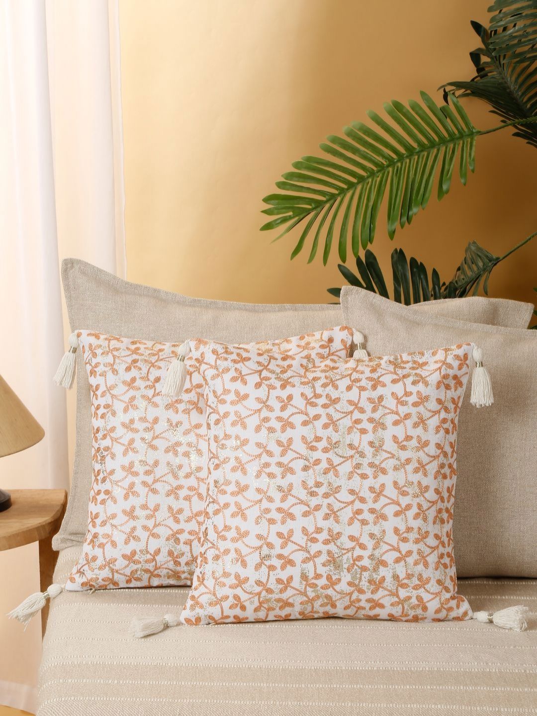 eyda Orange 2 Pieces Embroidered Cushion Covers-image-40