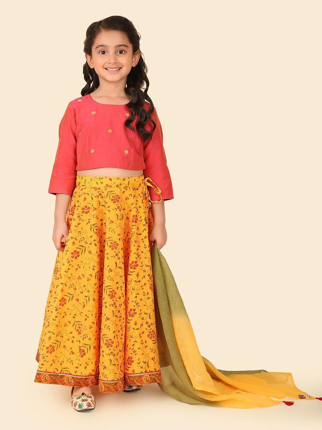 Fabindia Girls Embroidered Cotton Silk Ready to Wear Lehenga & Blouse With Dupatta-image-22